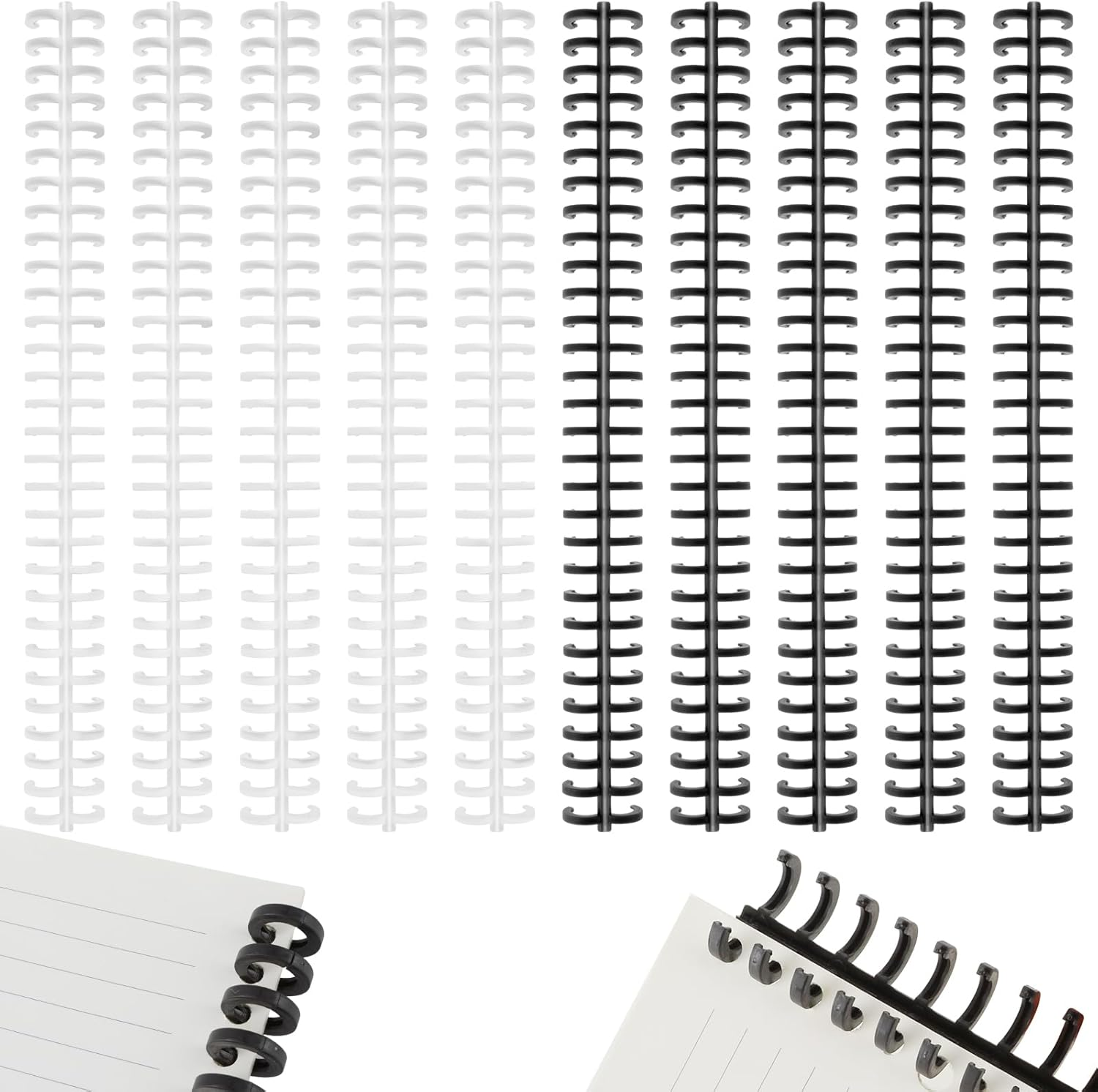 10 PCS BINDING COMBS 30 RINGS COMB BINDING SPINES COIL BINDING MACHINE PLASTIC SPIRAL BOOK BINDER FOR TEACHER STUDENT DOCUMENT NOTEBOOK FILE MAKING, BLACK WHITE, 3/8 INCH