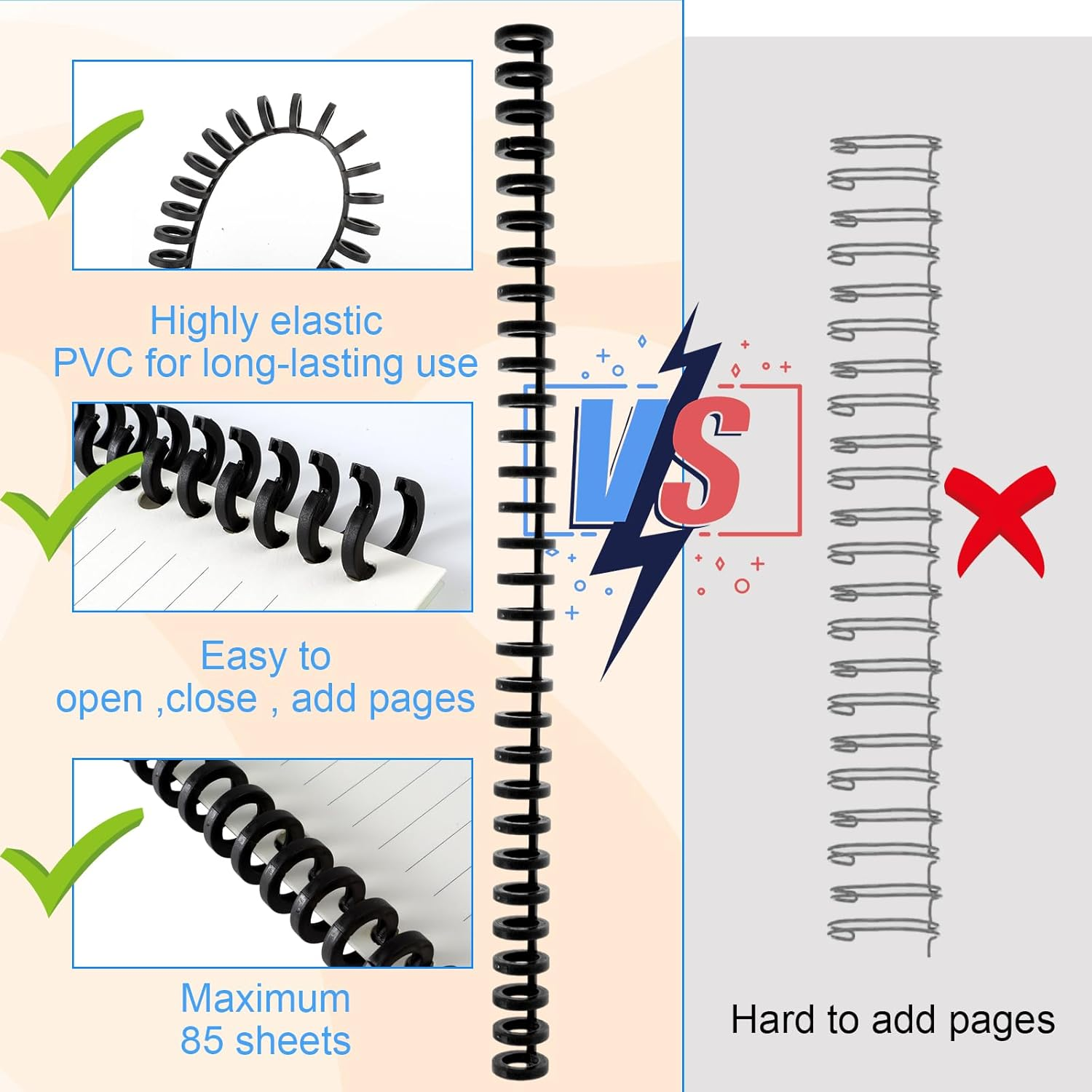 10 PCS BINDING COMBS 30 RINGS COMB BINDING SPINES COIL BINDING MACHINE PLASTIC SPIRAL BOOK BINDER FOR TEACHER STUDENT DOCUMENT NOTEBOOK FILE MAKING, BLACK WHITE, 3/8 INCH