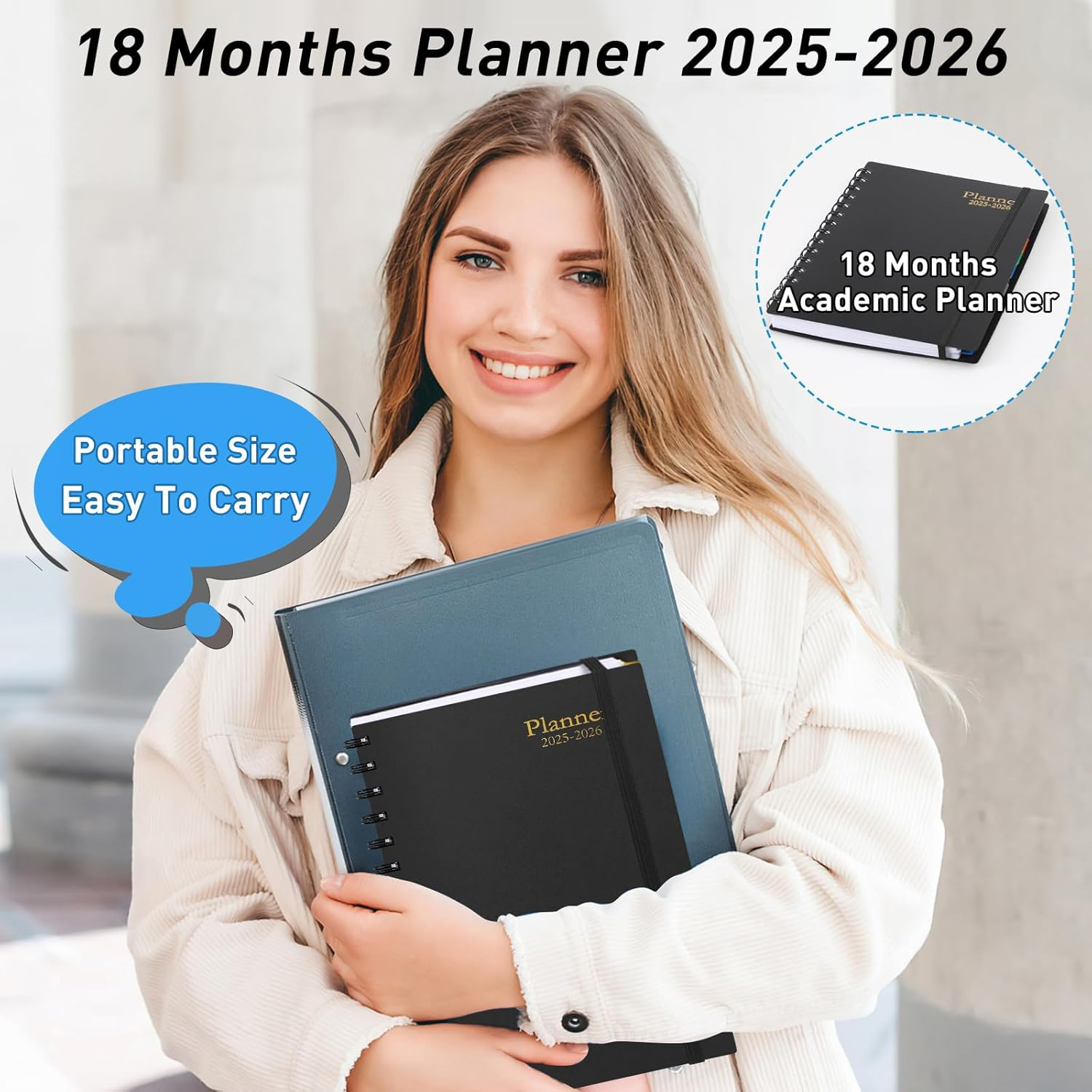 DAILY PLANNER 2025-2026 - 18 MONTH PLANNER WITH TABS, CALENDAR YEARLY MONTHLY WEEKLY SPIRAL TIME MANAGEMENT PLANNER, OCTOBER 2024 - MARCH 2026, FLEXIBLE COVER, 100GSM THICK PAPER, A5 SIZE, BLACK