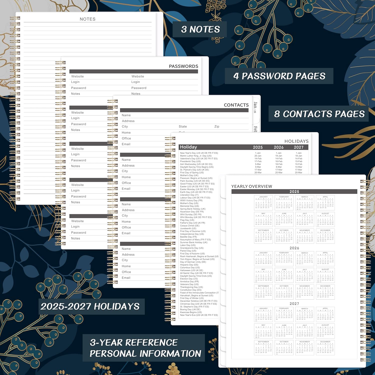 2025-2026 MONTHLY PLANNER - 2 YEAR MONTHLY PLANNER/CALENDAR 2025-2026, 11" x 9", JAN 2025 - DEC 2026, 24 MONTHLY PLANNER, TABS, BACK POCKET, HOLIDAYS, TWIN-WIRE BINDING, NOTE PAGES