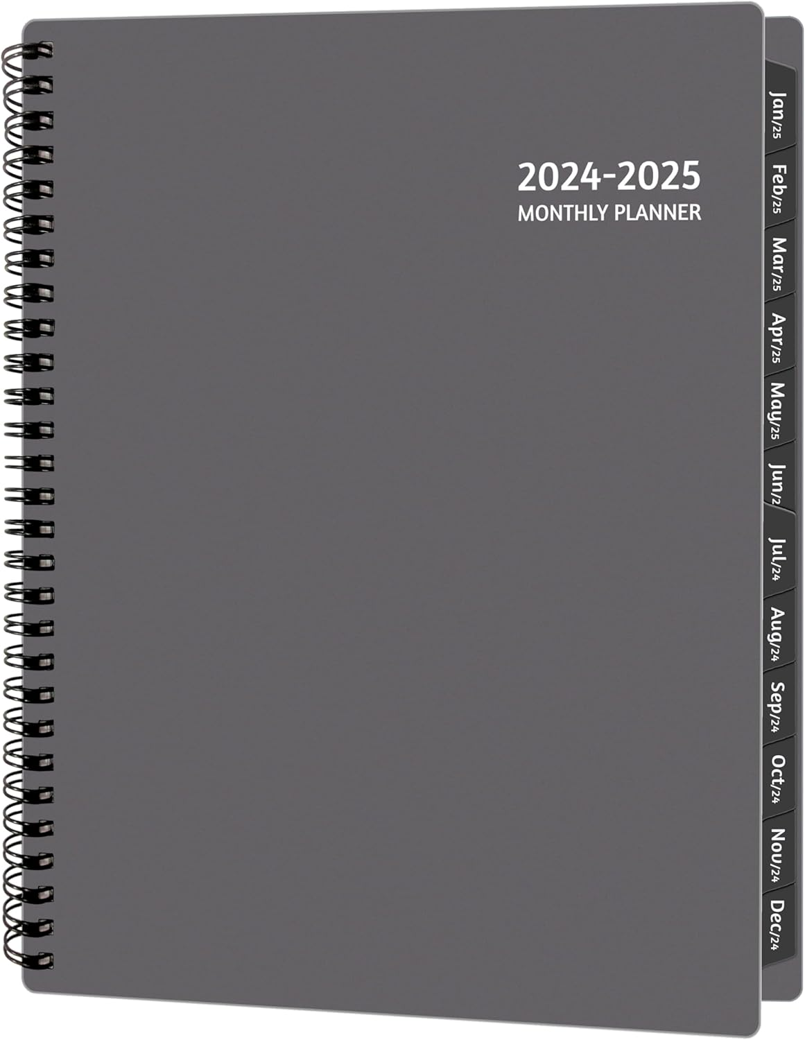 MONTHLY PLANNER 2024-2025, 18 MONTHS CALENDAR PLANNER 2024-2025, JUL 2024 – DEC 2025, 9'' x 11'' WITH RULED SPREAD, FLEXIBLE COVER, SPIRAL WIREBOUND, POCKET, COATED TABS, NOTES & HABIT TRACKER, GREY