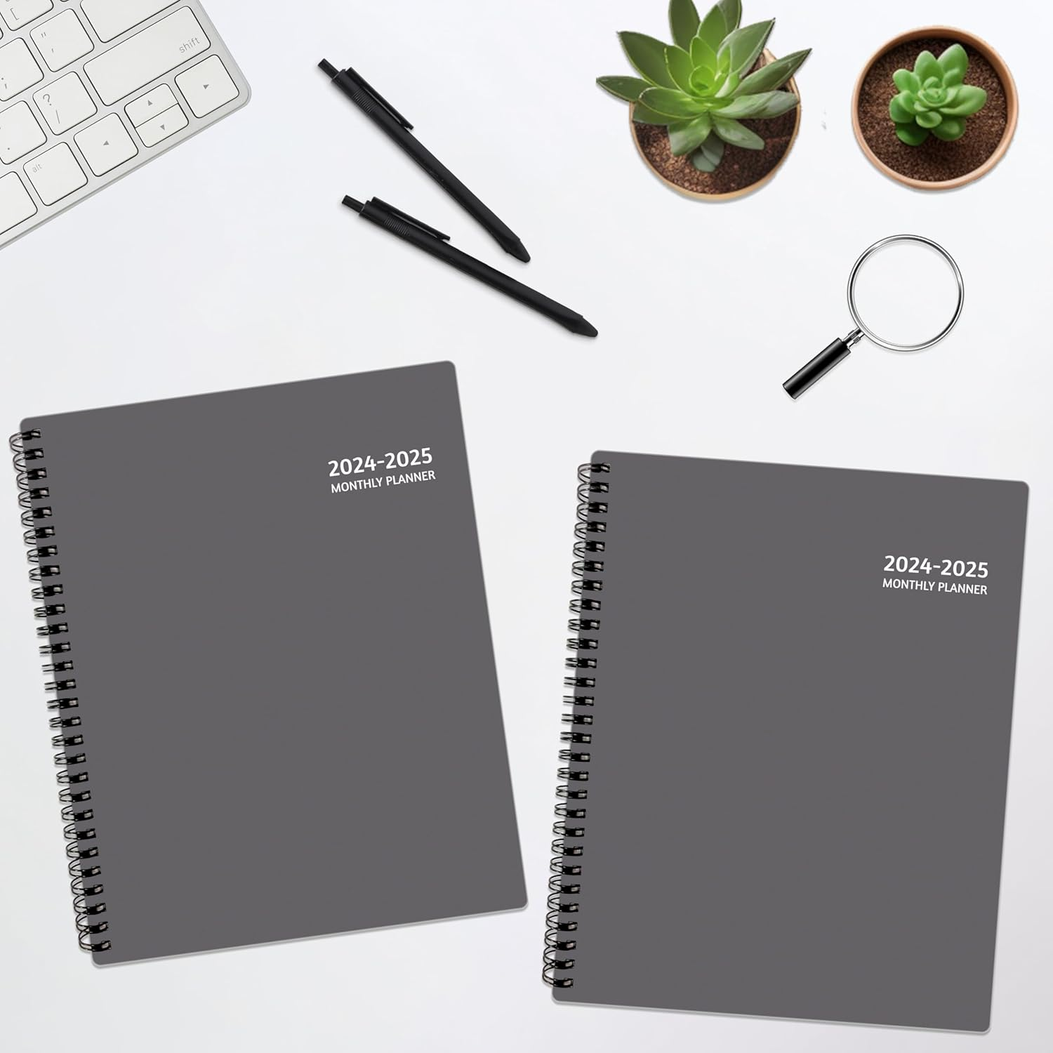 MONTHLY PLANNER 2024-2025, 18 MONTHS CALENDAR PLANNER 2024-2025, JUL 2024 – DEC 2025, 9'' x 11'' WITH RULED SPREAD, FLEXIBLE COVER, SPIRAL WIREBOUND, POCKET, COATED TABS, NOTES & HABIT TRACKER, GREY