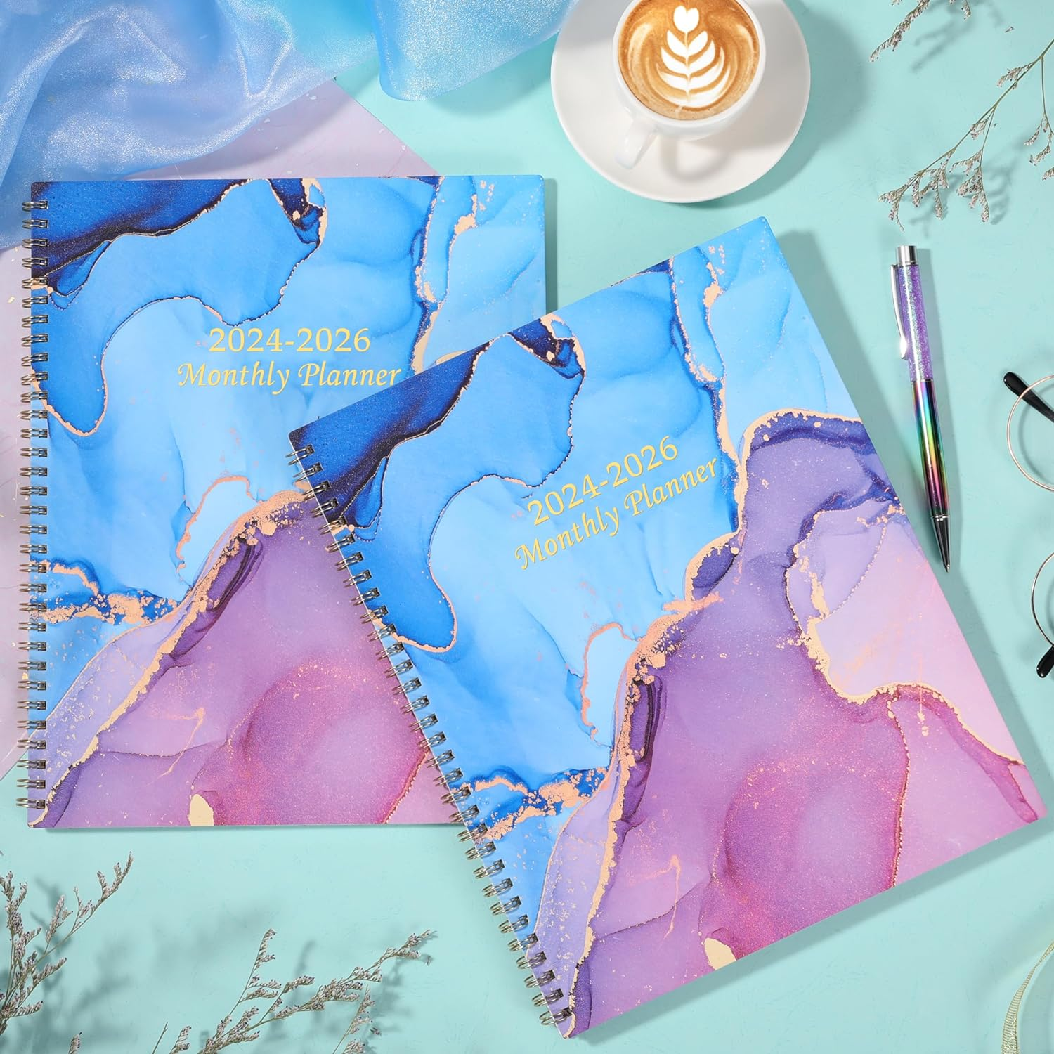 MONTHLY PLANNER 2024-2026 - MONTHLY CALENDAR PLANNER, 24 MONTHLY PLANNER WITH TABS & POCKET, JUL 2024 - JUN 2026, 8.5" x 11", 2025-2026 MONTHLY PLANNER WITH CONTACTS AND PASSWORDS, BLUE COVER