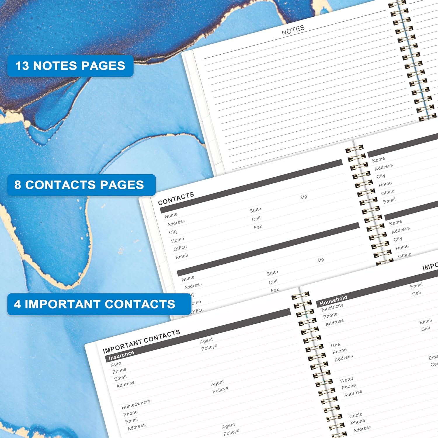 MONTHLY PLANNER 2024-2026 - MONTHLY CALENDAR PLANNER, 24 MONTHLY PLANNER WITH TABS & POCKET, JUL 2024 - JUN 2026, 8.5" x 11", 2025-2026 MONTHLY PLANNER WITH CONTACTS AND PASSWORDS, BLUE COVER