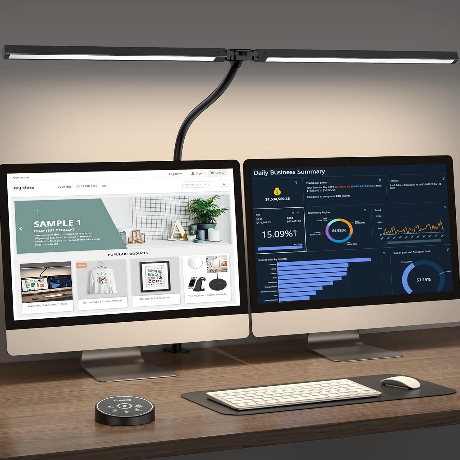 LED DESK LAMP FOR OFFICE HOME - EYE CARING ARCHITECT LAMP WITH CLAMP, DUAL SCREEN COMPUTER MONITOR GOOSENECK SMART LIGHT: 24W 5 COLOR FLEXIBLE ADJUSTABLE LIGHTING TABLE LAMP FOR STUDY DRAFTING