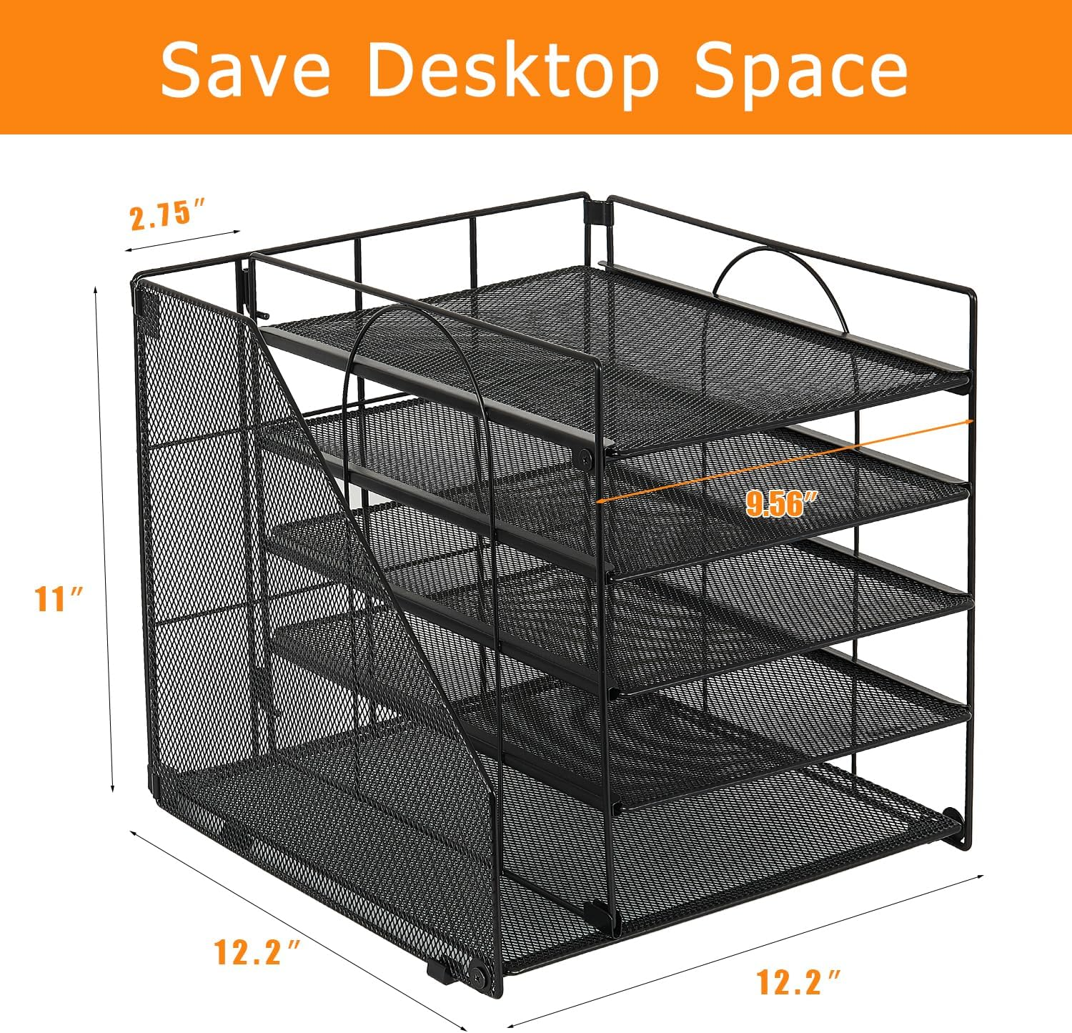 DESK ORGANIZERS AND ACCESSORIES, 5-TIER PAPER LETTER TRAY ORGANIZER WITH FILE HOLDER, DESKTOP ORGANIZER FOR OFFICE SUPPLIES, OFFICE DESK ACCESSORIES & WORKSPACE (BLACK)