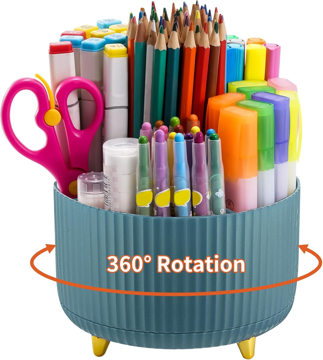 MARBRASSE DESK ORGANIZER, 360-DEGREE ROTATING PEN HOLDER FOR DESK, DESK ORGANIZERS AND ACCESSORIES WITH 5 COMPARTMENTS PENCIL ORGANIZER, ART SUPPLY STORAGE BOX CADDY FOR OFFICE, HOME