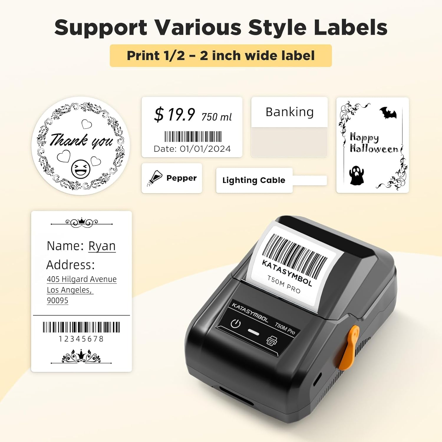 SUPVAN T50M PRO BLUETOOTH LABEL MAKER MACHINE WITH TAPE, WIDE WATERPROOF LABEL, VERSATILE APP WITH 40 FONTS AND 450+ ICONS, INKLESS LABELER FOR HOME, KITCHEN, SCHOOL, OFFICE ORGANIZATION