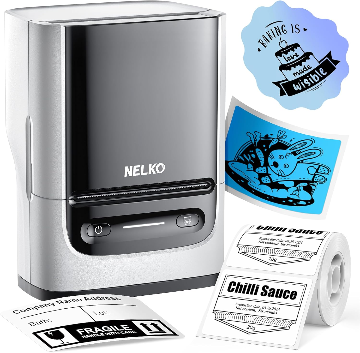 NELKO LABEL MAKER MACHINE WITH TAPE, PM220 BLUETOOTH LABEL PRINTER, 2 INCH PORTABLE THERMAL PRINTER FOR SMALL BUSINESS, ADDRESS, LOGO, CLOTHING, STICKER PRINTER FOR PHONES & PC