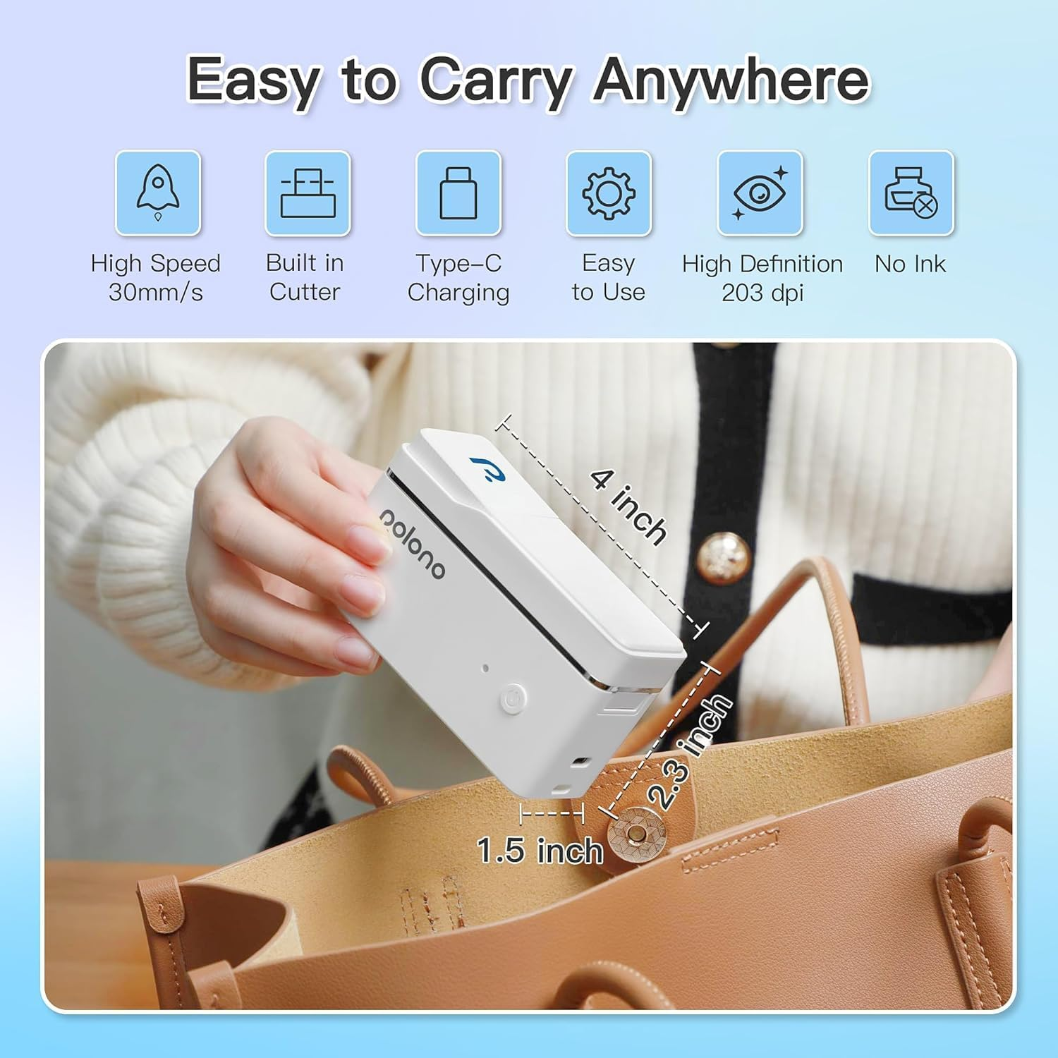 POLONO P31S LABEL MAKER MACHINE WITH TAPE, PORTABLE THERMAL PRINTER, PORTABLE BLUETOOTH LABEL PRINTER FOR ORGANIZING STORAGE OFFICE HOME, STICKER MAKER MINI LABEL MAKER WITH MULTIPLE TEMPLATES