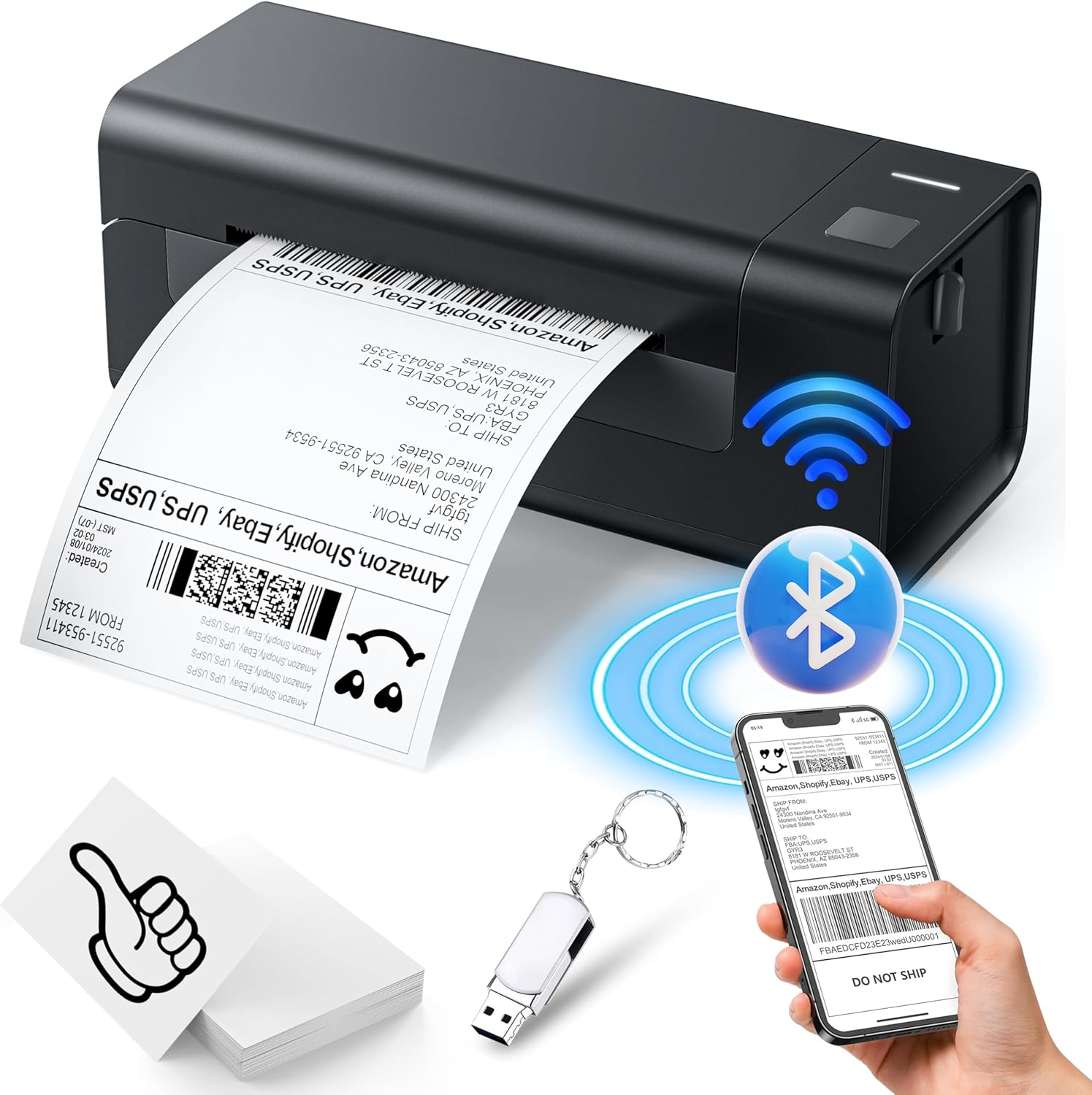 THERMAL LABEL PRINTER - SHIPPING LABEL PRINTER FOR SMALL BUSINESS, 4X6 BLUETOOTH THERMAL PRINTER 300MM/S, COMPATIBLE WITH WINDOWS, MAC, IOS, ANDROID, DESKTOP PRINTER LABELS MAKER USED FOR AMAZON, SHOPIFY