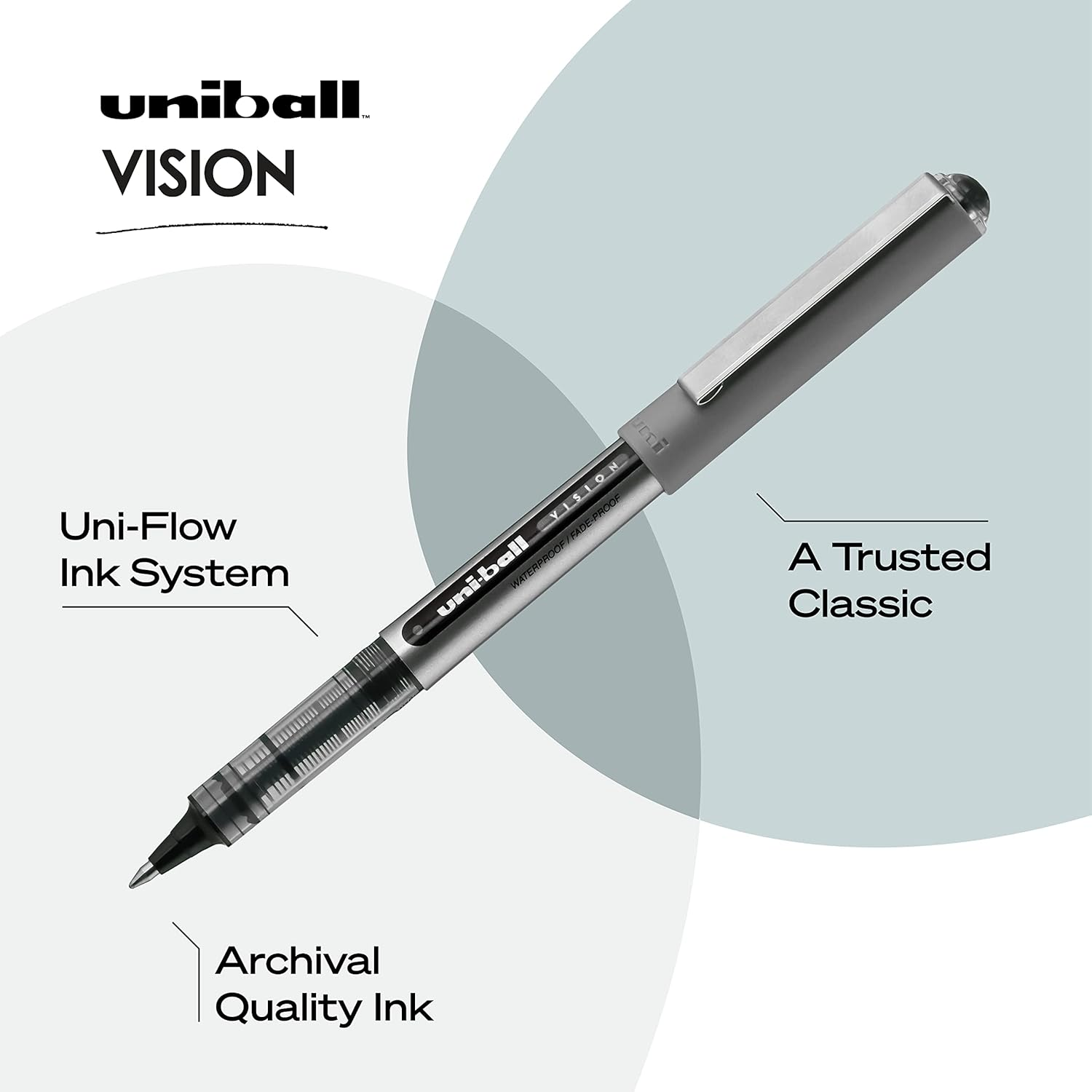 UNI-BALL VISION ROLLERBALL BLACK PENS PACK OF 4 - FINE POINT JOURNALING PENS, 0.7MM MEDIUM BLACK INK - TEACHER PEN, SMOOTH WRITING JAPANESE PENS, SCHOOL SUPPLIES