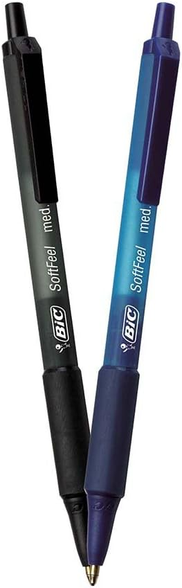 BIC SOFT FEEL ASSORTED COLORS RETRACTABLE BALLPOINT PENS, MEDIUM POINT (1.0MM), 36-COUNT PACK, BLACK AND BLUE PENS WITH SOFT-TOUCH COMFORT GRIP, PERFECT COLOR PENS FOR NOTE TAKING