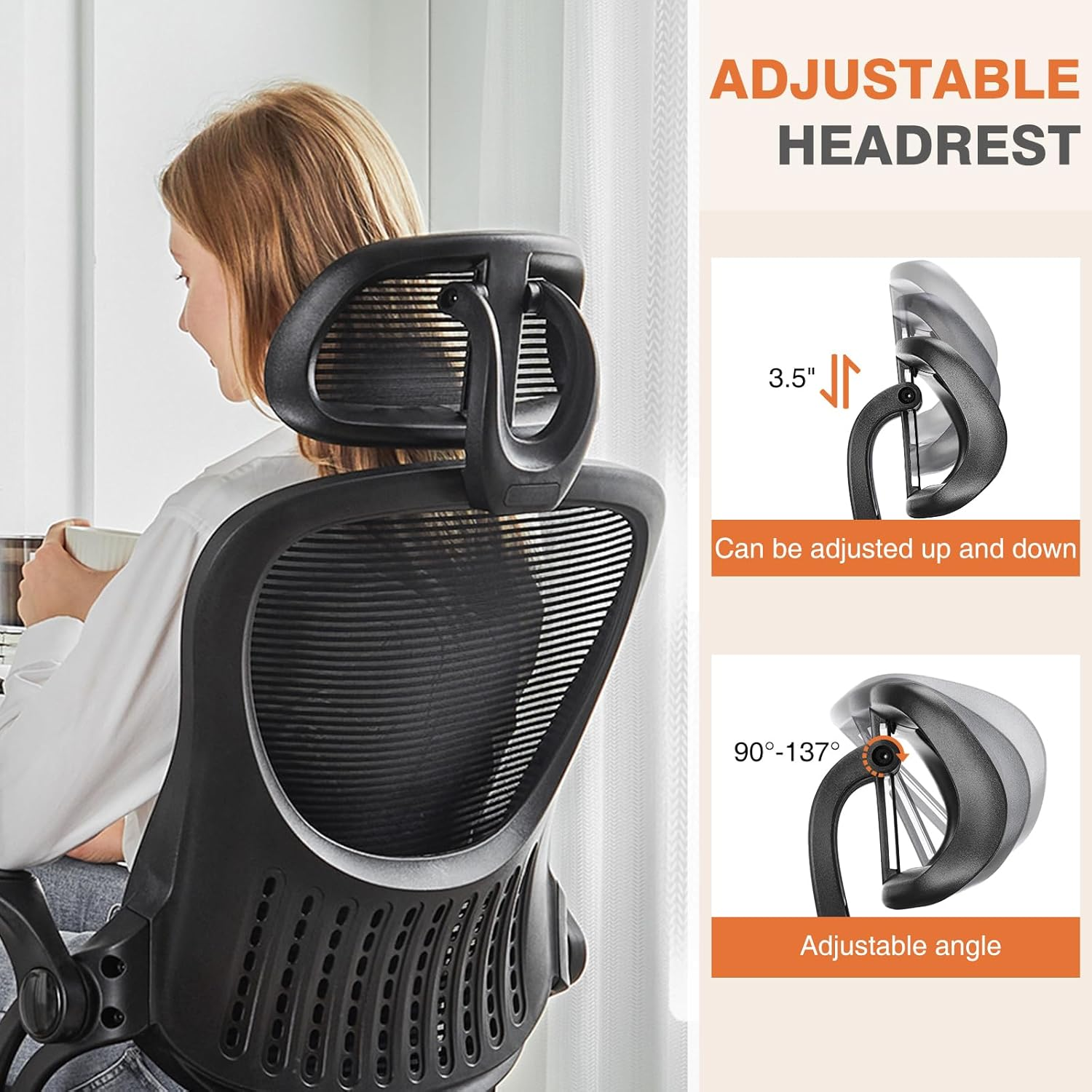 SWEETCRISPY OFFICE COMPUTER DESK CHAIR, ERGONOMIC HIGH-BACK MESH ROLLING WORK CHAIRS WITH WHEELS AND ADJUSTABLE HEADRESTS, COMFORTABLE LUMBAR SUPPORT, COMFY FLIP-UP ARMS FOR HOME, BEDROOM, STUDY, BLACK