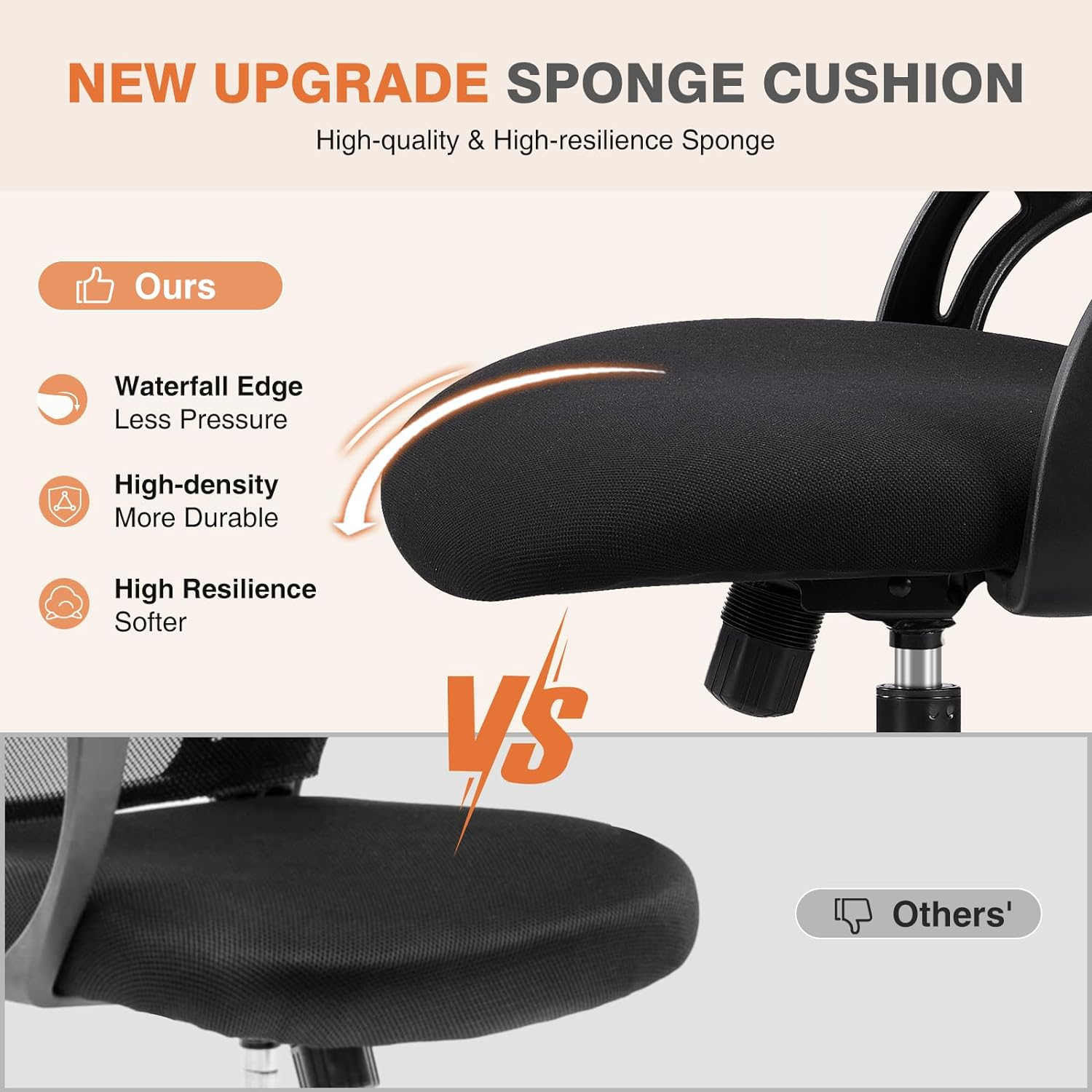 SWEETCRISPY OFFICE COMPUTER DESK CHAIR, ERGONOMIC HIGH-BACK MESH ROLLING WORK CHAIRS WITH WHEELS AND ADJUSTABLE HEADRESTS, COMFORTABLE LUMBAR SUPPORT, COMFY FLIP-UP ARMS FOR HOME, BEDROOM, STUDY, BLACK