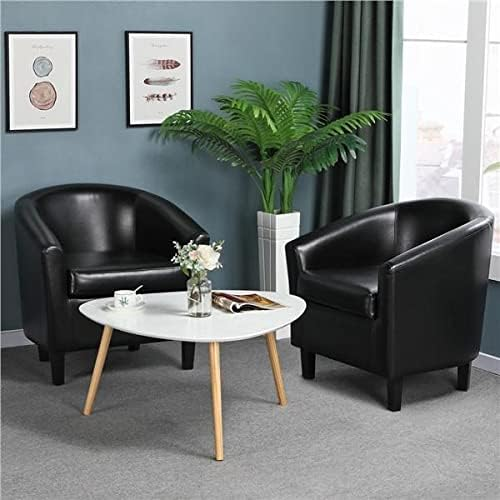 YAHEETECH BARREL CHAIRS SET OF 2, FAUX LEATHER CLUB CHAIRS, PU LEATHER ACCENT CHAIRS, WAITING ROOM CHAIR WITH SOFT PADDED SEAT FOR LIVING ROOM BEDROOM READING ROOM, BLACK
