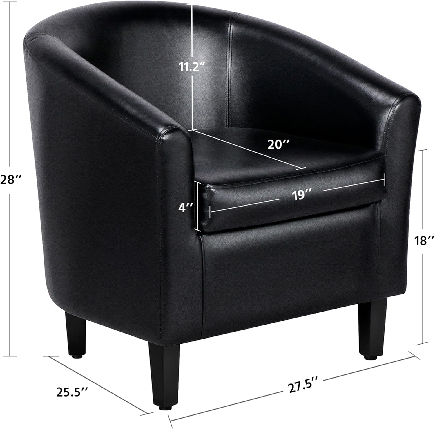 YAHEETECH BARREL CHAIRS SET OF 2, FAUX LEATHER CLUB CHAIRS, PU LEATHER ACCENT CHAIRS, WAITING ROOM CHAIR WITH SOFT PADDED SEAT FOR LIVING ROOM BEDROOM READING ROOM, BLACK