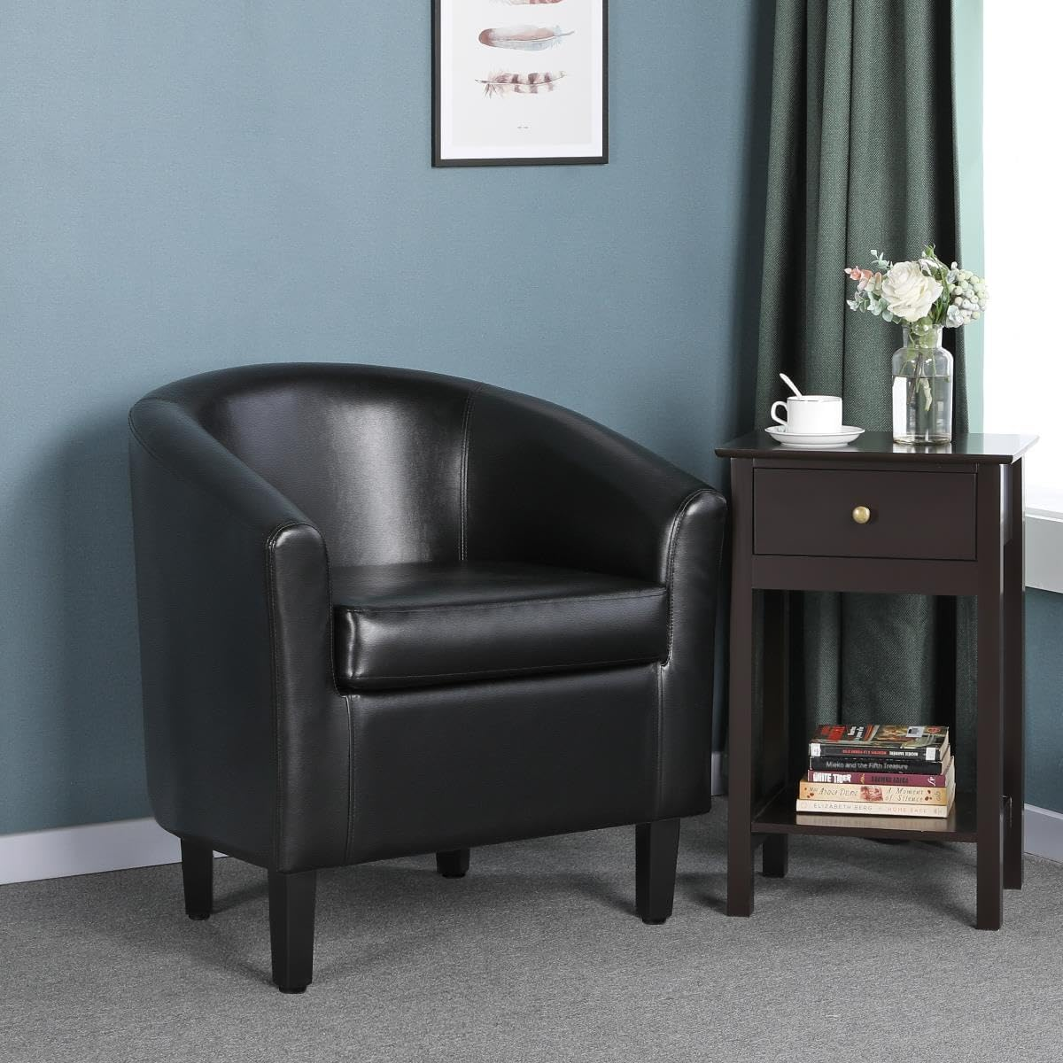 YAHEETECH BARREL CHAIRS SET OF 2, FAUX LEATHER CLUB CHAIRS, PU LEATHER ACCENT CHAIRS, WAITING ROOM CHAIR WITH SOFT PADDED SEAT FOR LIVING ROOM BEDROOM READING ROOM, BLACK