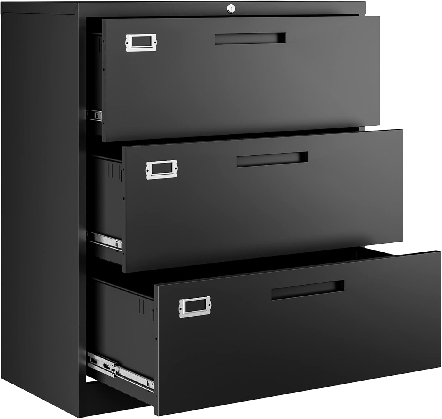LETAYA LATERAL 3 DRAWER FILE CABINETS WITH LOCK, METAL FILING STORAGE VERTICAL CABINETS, HOME OFFICE FURNITURE FOR ORGANIZATION HANGING LETTER/LEGAL/F4/A4 (BLACK)