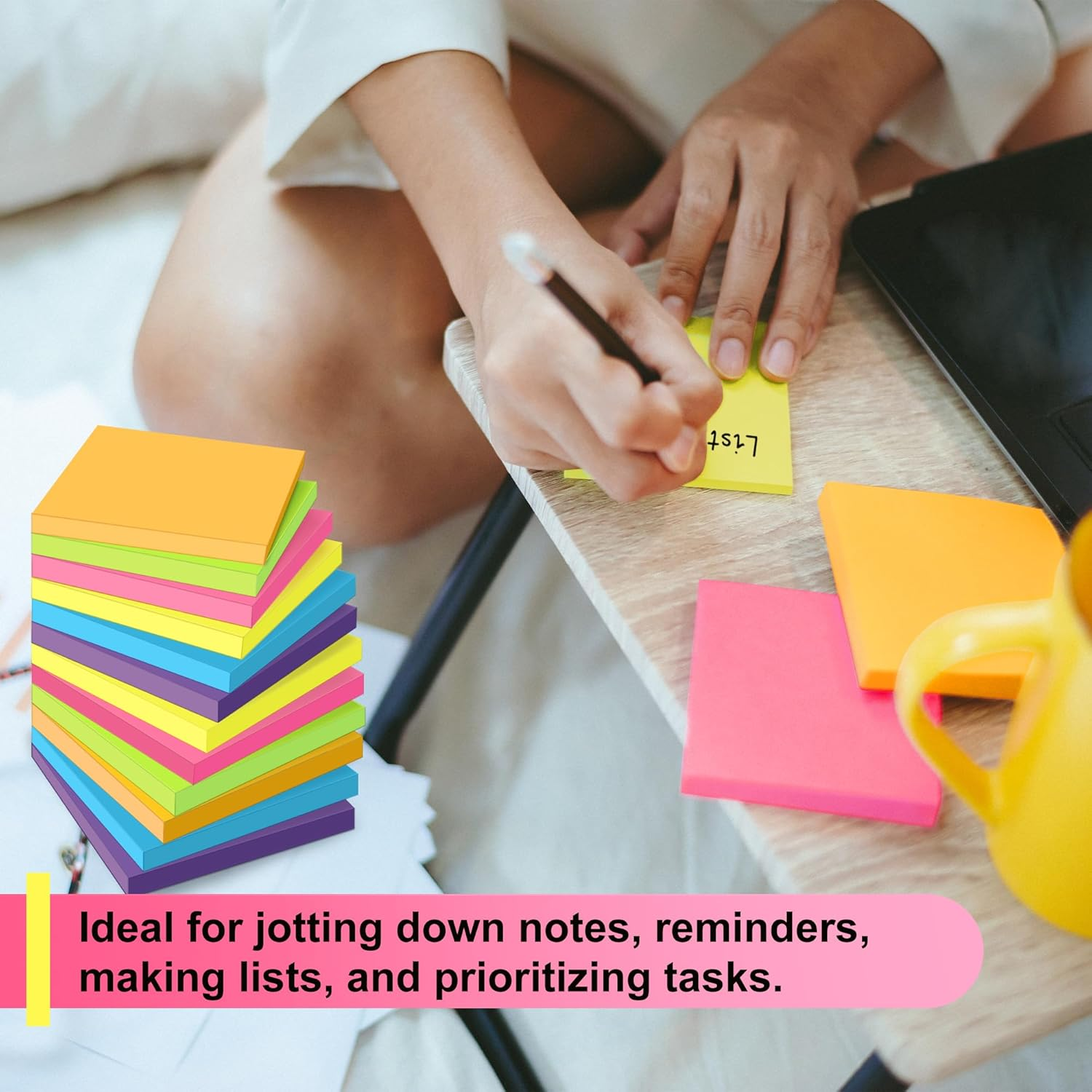 OHOME STICKY NOTES - 12 PADS, 3”X3” - COLORFUL SELF-STICK POST NOTES BULK - OFFICE DESK ACCESSORIES | TEACHER CLASSROOM MUST HAVES, AESTHETIC SCHOOL SUPPLIES FOR HOME, STOCKING STUFFERS FOR WOMEN ADULT