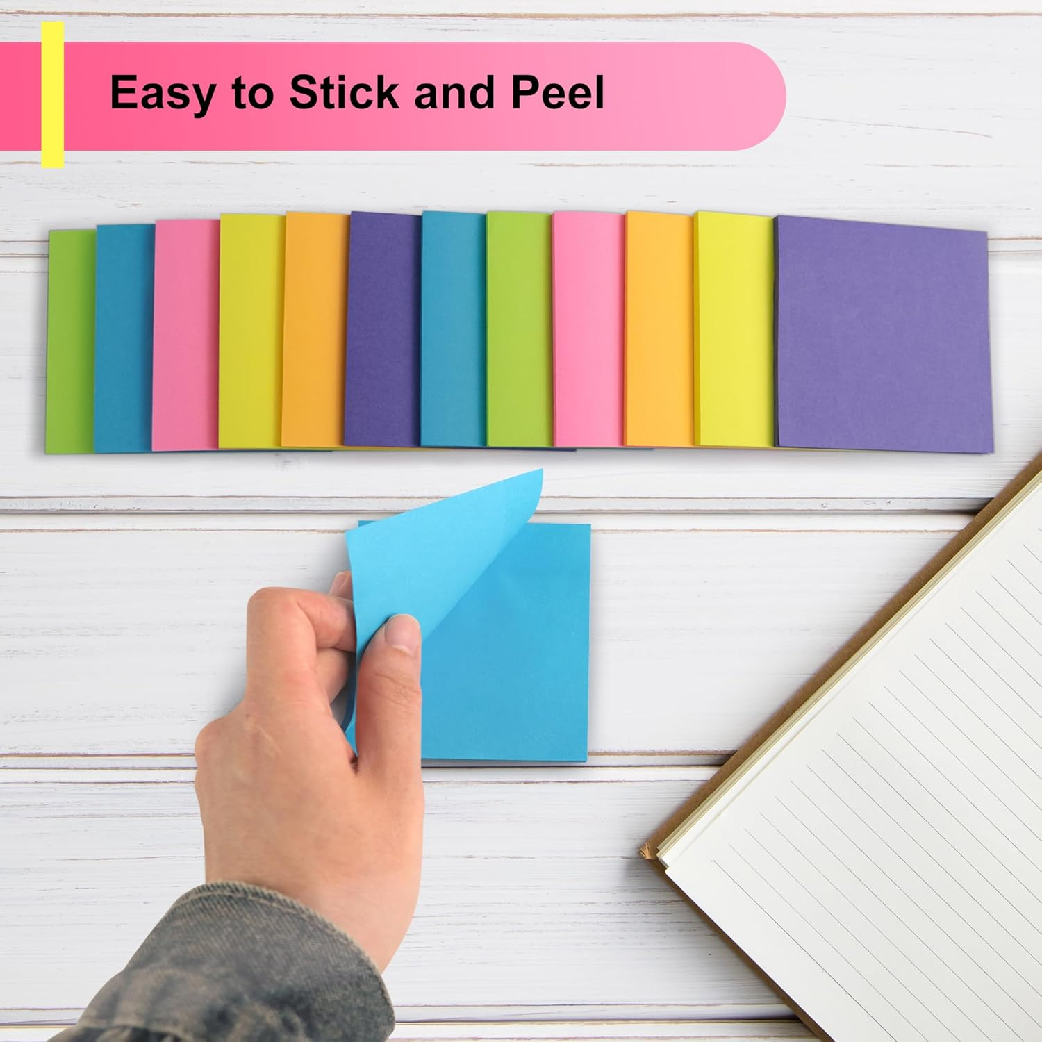 OHOME STICKY NOTES - 12 PADS, 3”X3” - COLORFUL SELF-STICK POST NOTES BULK - OFFICE DESK ACCESSORIES | TEACHER CLASSROOM MUST HAVES, AESTHETIC SCHOOL SUPPLIES FOR HOME, STOCKING STUFFERS FOR WOMEN ADULT
