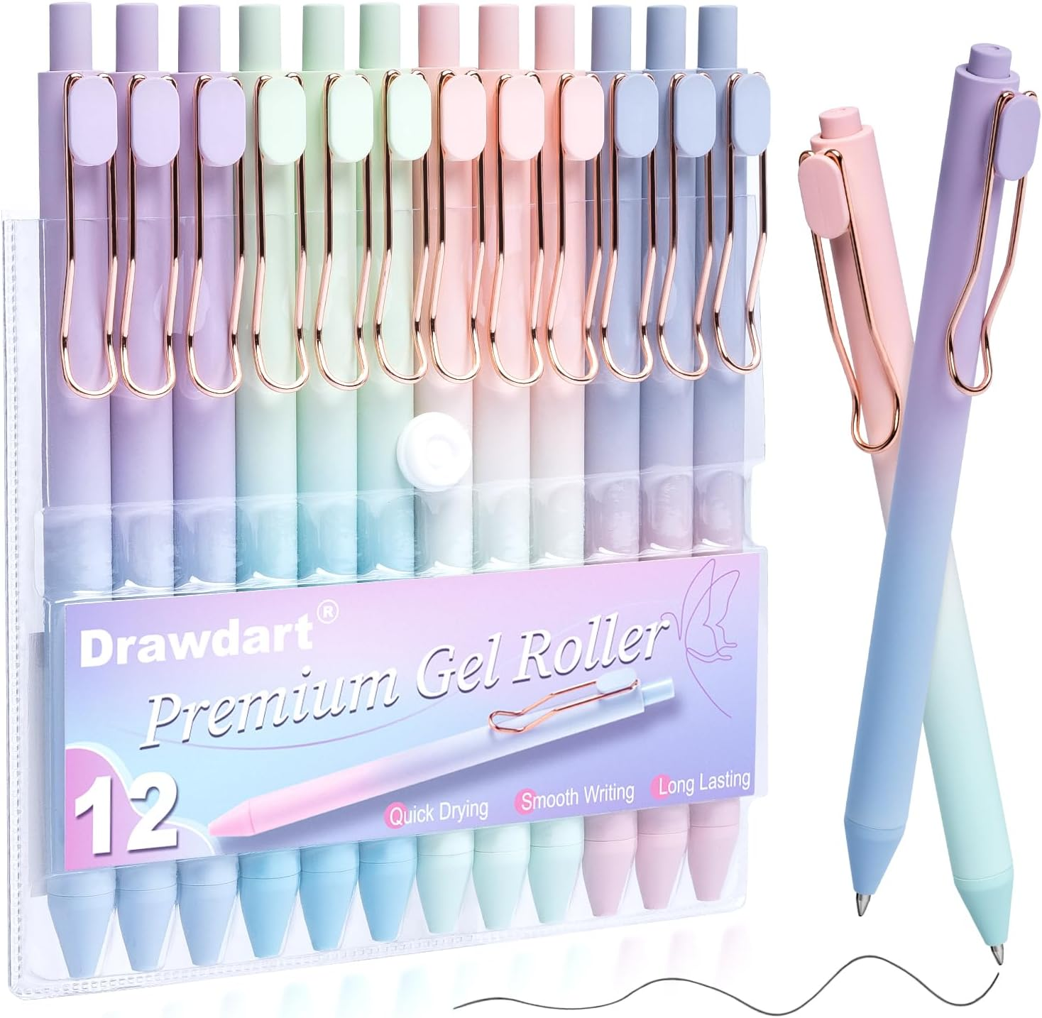 GEL PENS, 12 PCS SMOOTH WRITING PENS NO BLEED & SMEAR, BLACK INK CUTE PENS FINE POINT (0.5MM), RETRACTABLE AESTHETIC JOURNALING PENS SCHOOL OFFICE SUPPLIES FOR WOMEN & MEN
