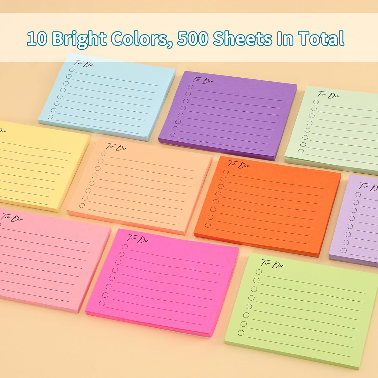 EOOUT 10 PACK LINED STICKY NOTES, 3"x4", 500 SHEETS, TO DO LIST NOTEPAD, STICKY NOTES WITH LINES, TO DO LIST PLANNER, SQUARE STICKY NOTES FOR OFFICE, MEETING, SCHOOL, HOME