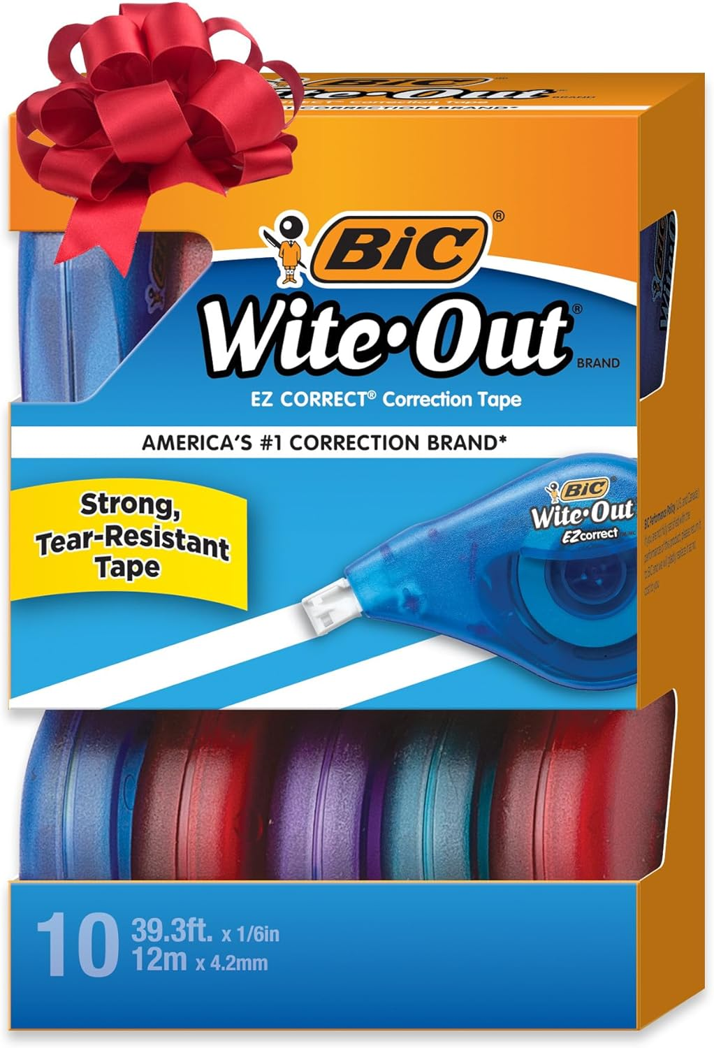 BIC WITE-OUT BRAND EZ CORRECT CORRECTION TAPE (WOTAP10-WHI), 39.3 FEET, 10-COUNT PACK OF WHITE CORRECTION TAPE, FAST, CLEAN AND EASY TO USE TEAR-RESISTANT TAPE