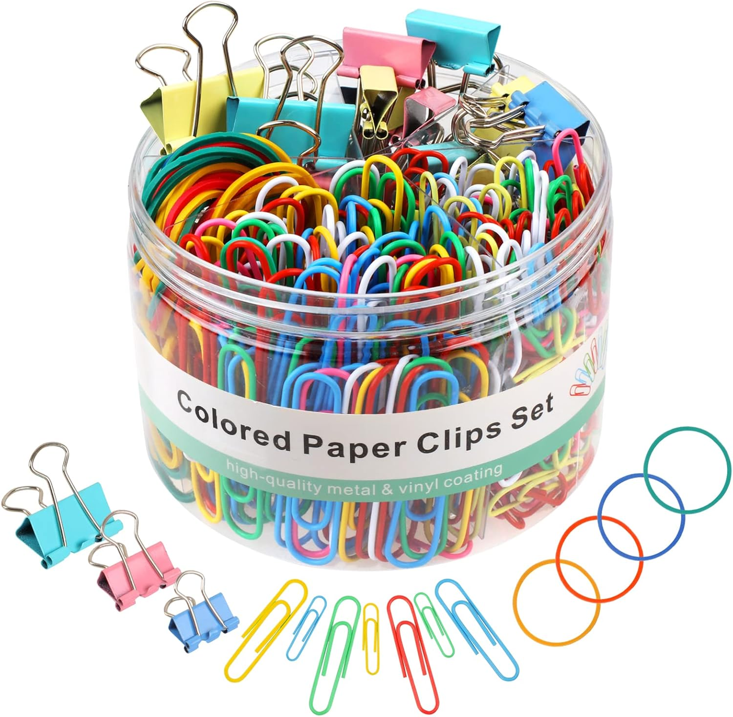 300 PCS PAPER CLIPS, BINDER CLIPS AND RUBBER BANDS, OFFICE SUPPLY SET, PAPER CLIPS AND PAPER CLAMPS, SCHOOL SUPPLIES OFFICE SUPPLIES TEACHER SUPPLIES FOR OFFICE DESK ESSENTIALS (ASSORTED SIZES)
