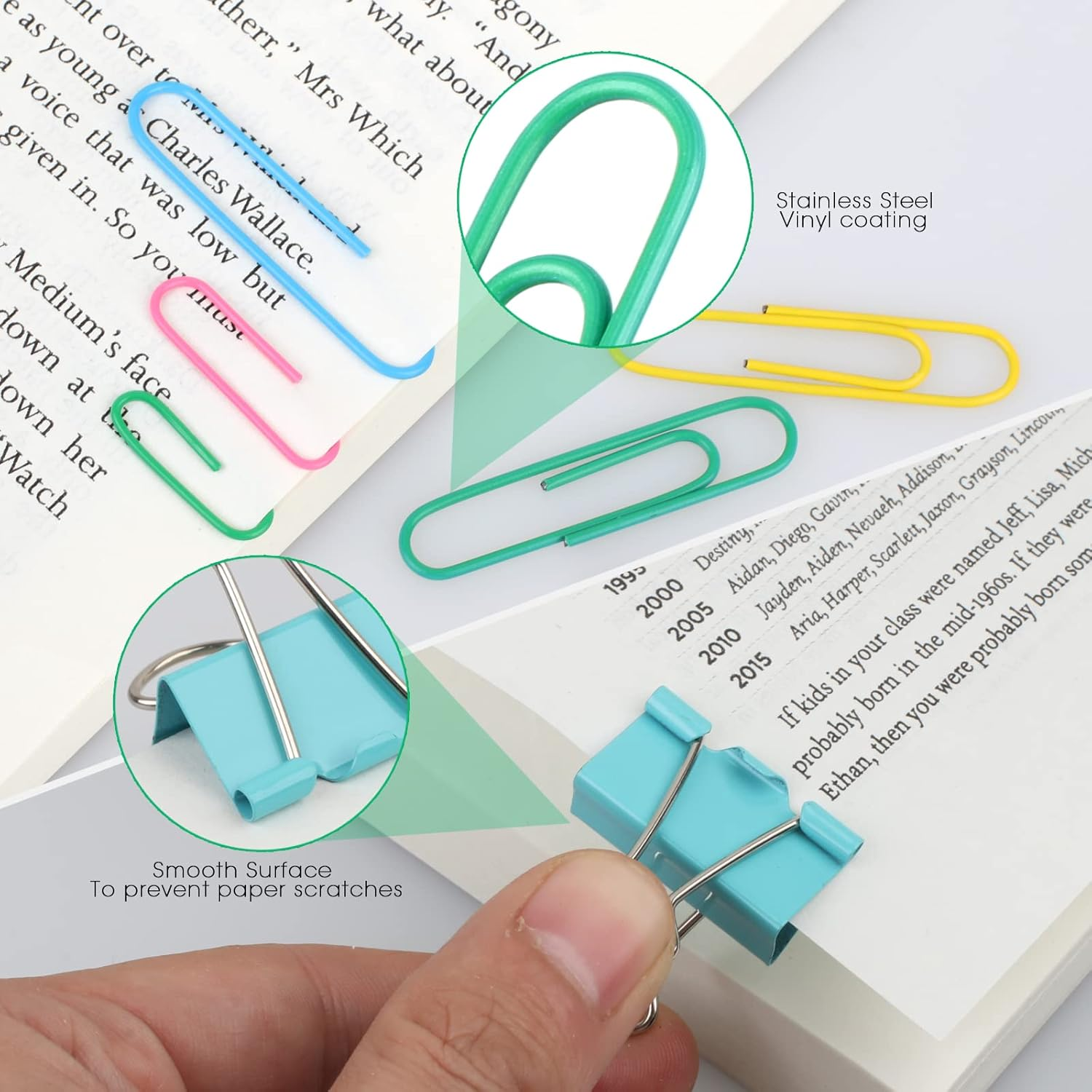 300 PCS PAPER CLIPS, BINDER CLIPS AND RUBBER BANDS, OFFICE SUPPLY SET, PAPER CLIPS AND PAPER CLAMPS, SCHOOL SUPPLIES OFFICE SUPPLIES TEACHER SUPPLIES FOR OFFICE DESK ESSENTIALS (ASSORTED SIZES)