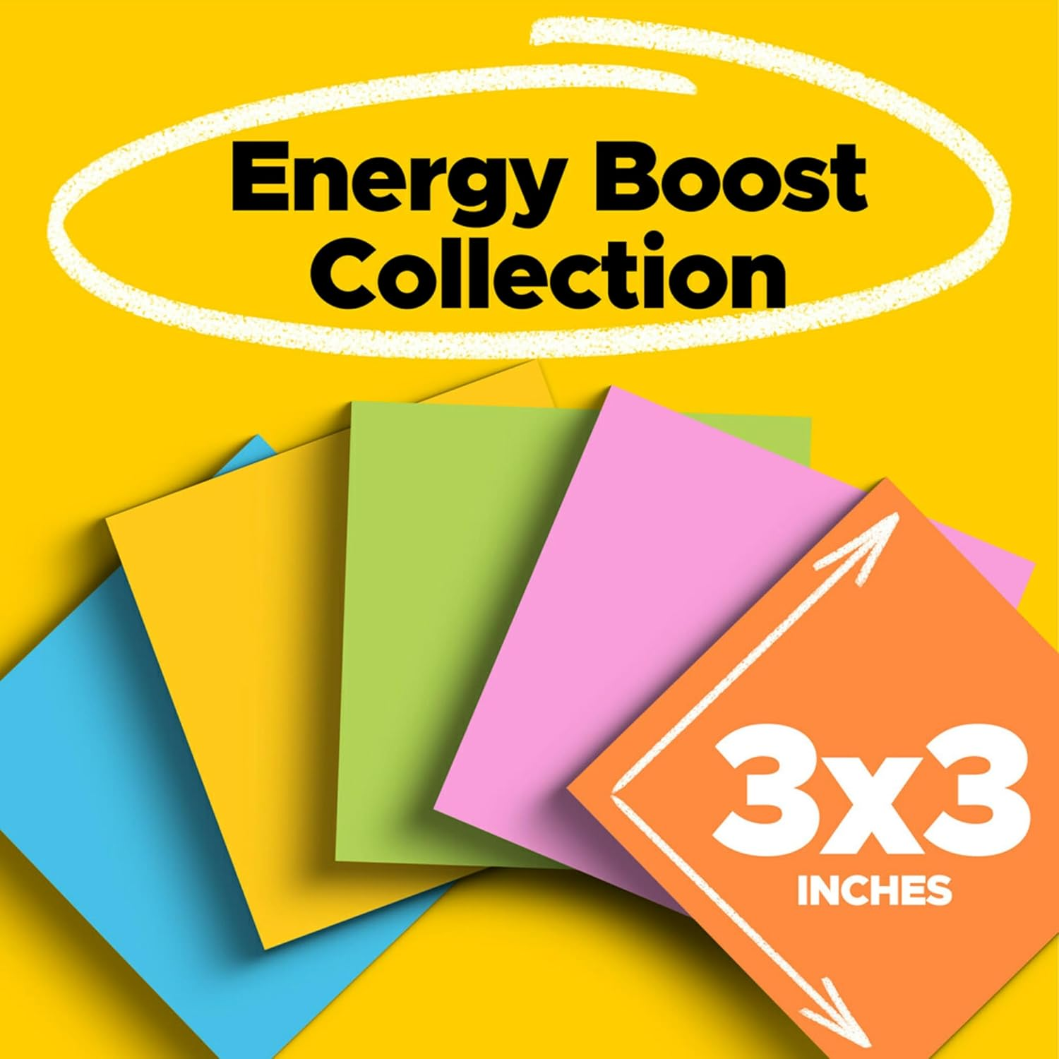 POST-IT SUPER STICKY NOTES, 3X3 IN, 6 PADS, 2X THE STICKING POWER, ENERGY BOOST COLLECTION, BRIGHT COLORS (ORANGE, PINK, BLUE, GREEN, YELLOW), RECYCLABLE (654-6SSAU)