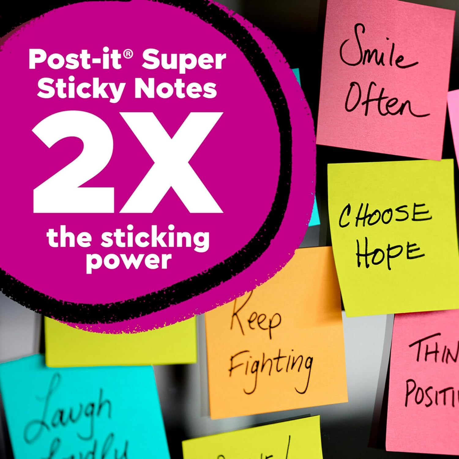 POST-IT SUPER STICKY NOTES, 3X3 IN, 6 PADS, 2X THE STICKING POWER, ENERGY BOOST COLLECTION, BRIGHT COLORS (ORANGE, PINK, BLUE, GREEN, YELLOW), RECYCLABLE (654-6SSAU)