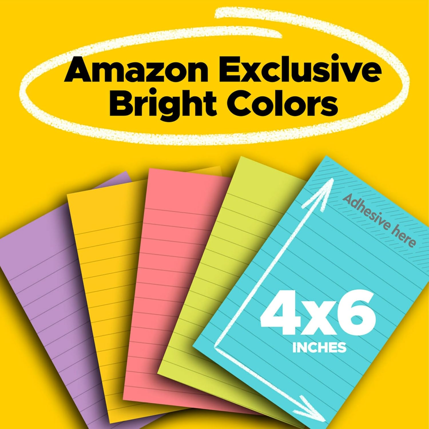 POST-IT SUPER STICKY LINED NOTES, 5 STICKY NOTE PADS, 4X6 IN, 2X THE STICKING POWER, BACK TO SCHOOL SUPPLIES FOR STUDENTS, STICKY NOTES FOR TEXTBOOKS, NOTEBOOKS, WALLS AND VERTICAL SURFACES