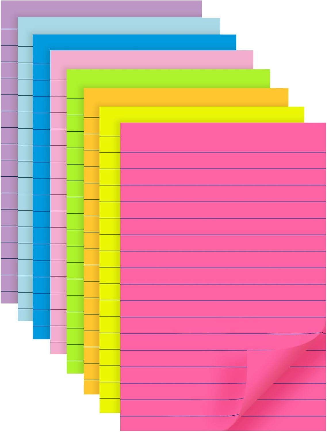 (8 PADS) LINED STICKY NOTES 4X6 IN POST, 8 COLORS SELF STICKY NOTES PAD, BRIGHT POST STICKIES COLORFUL BIG RECTANGULAR STICKY NOTES FOR OFFICE, HOME, SCHOOL, MEETING, 40 SHEETS/PAD
