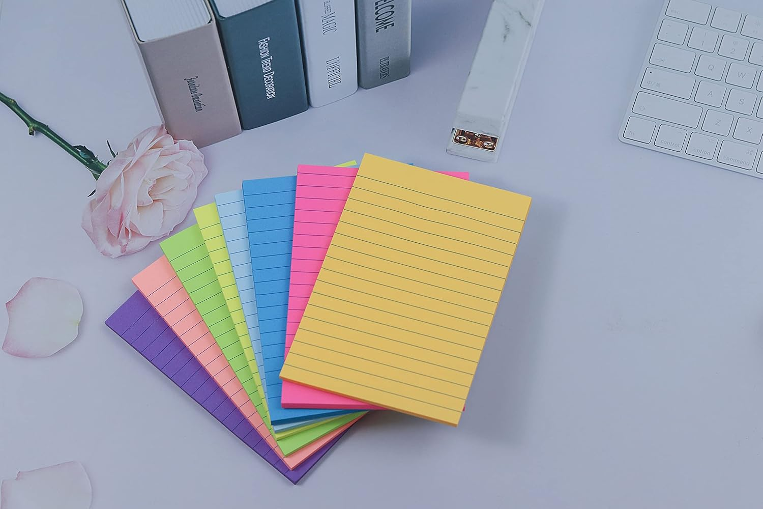 (8 PADS) LINED STICKY NOTES 4X6 IN POST, 8 COLORS SELF STICKY NOTES PAD, BRIGHT POST STICKIES COLORFUL BIG RECTANGULAR STICKY NOTES FOR OFFICE, HOME, SCHOOL, MEETING, 40 SHEETS/PAD