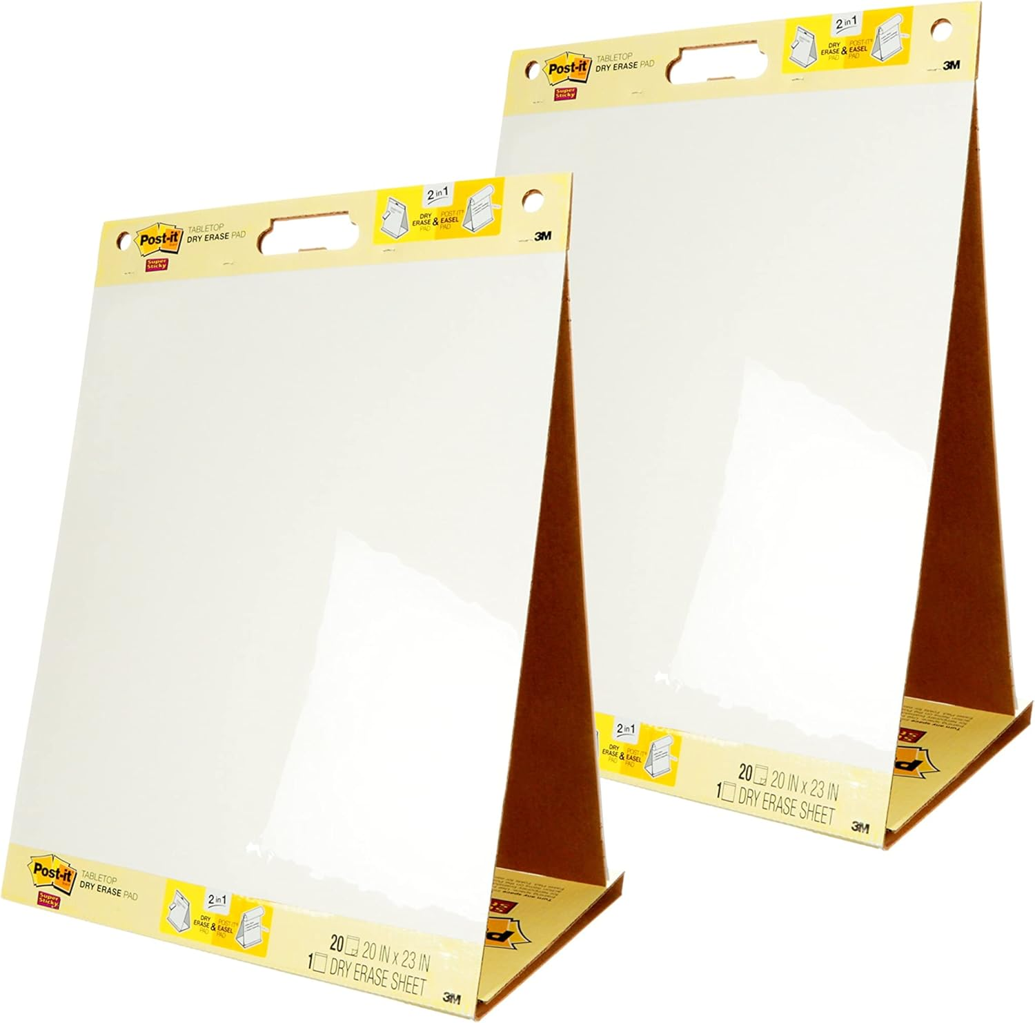 POST-IT SUPER STICKY PORTABLE TABLETOP EASEL PAD W/DRY ERASE PANEL, GREAT FOR VIRTUAL TEACHERS AND STUDENTS, 20X23 INCHES, 20 SHEETS/PAD, 2 PADS, BUILT-IN STAND (563DE VAD 2PK), WHITE