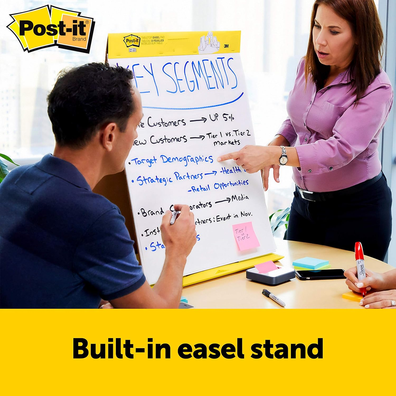 POST-IT SUPER STICKY PORTABLE TABLETOP EASEL PAD W/DRY ERASE PANEL, GREAT FOR VIRTUAL TEACHERS AND STUDENTS, 20X23 INCHES, 20 SHEETS/PAD, 2 PADS, BUILT-IN STAND (563DE VAD 2PK), WHITE