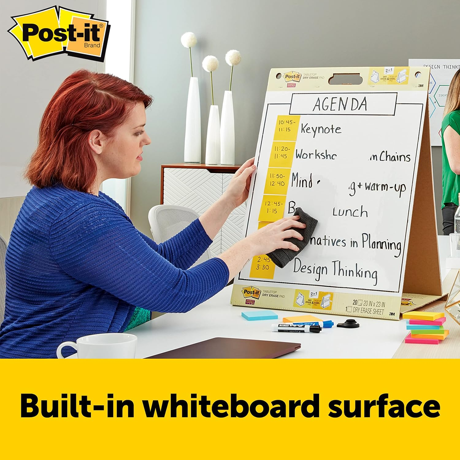 POST-IT SUPER STICKY PORTABLE TABLETOP EASEL PAD W/DRY ERASE PANEL, GREAT FOR VIRTUAL TEACHERS AND STUDENTS, 20X23 INCHES, 20 SHEETS/PAD, 2 PADS, BUILT-IN STAND (563DE VAD 2PK), WHITE