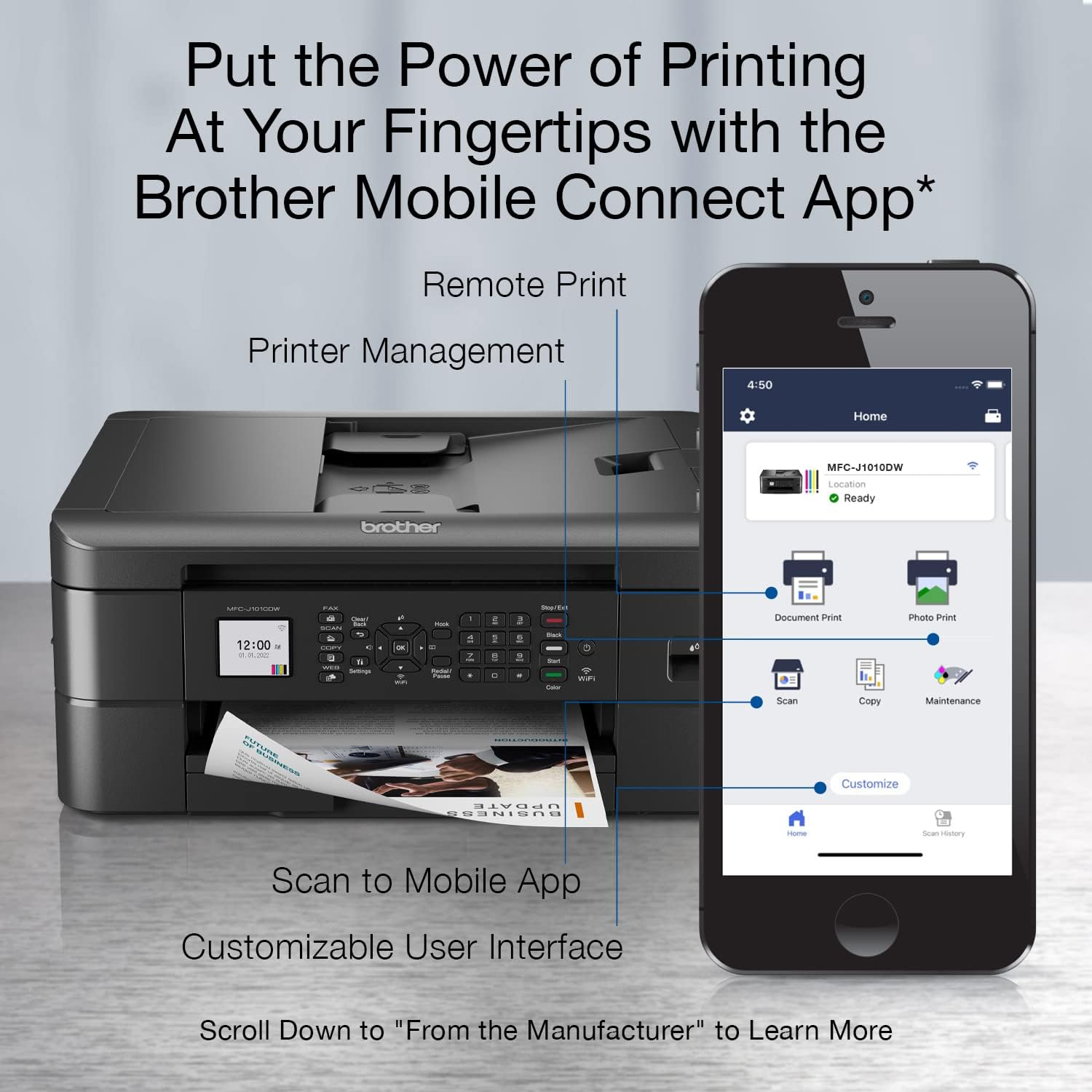 BROTHER MFC-J1010DW WIRELESS COLOR INKJET ALL-IN-ONE PRINTER WITH MOBILE DEVICE AND DUPLEX PRINTING, REFRESH SUBSCRIPTION AND AMAZON DASH REPLENISHMENT READY VISIT THE BROTHER STORE