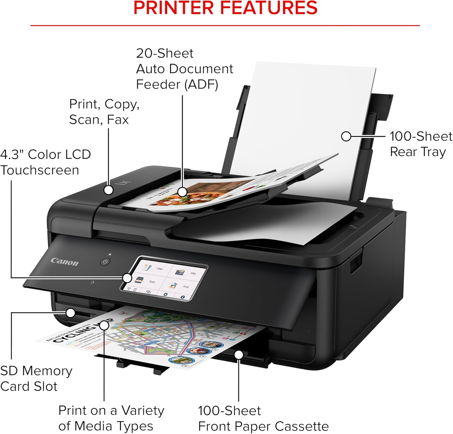 CANON PIXMA TR8620A - ALL-IN-ONE PRINTER HOME OFFICE | COPIER | SCANNER | FAX | AUTO DOCUMENT FEEDER | PHOTO, DOCUMENT | AIRPRINT (R), ANDROID, BLACK, WORKS WITH ALEXA