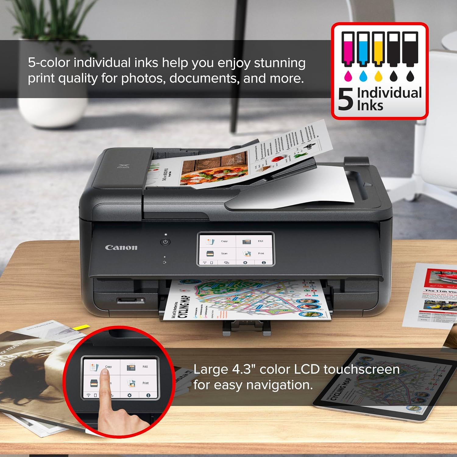 CANON PIXMA TR8620A - ALL-IN-ONE PRINTER HOME OFFICE | COPIER | SCANNER | FAX | AUTO DOCUMENT FEEDER | PHOTO, DOCUMENT | AIRPRINT (R), ANDROID, BLACK, WORKS WITH ALEXA