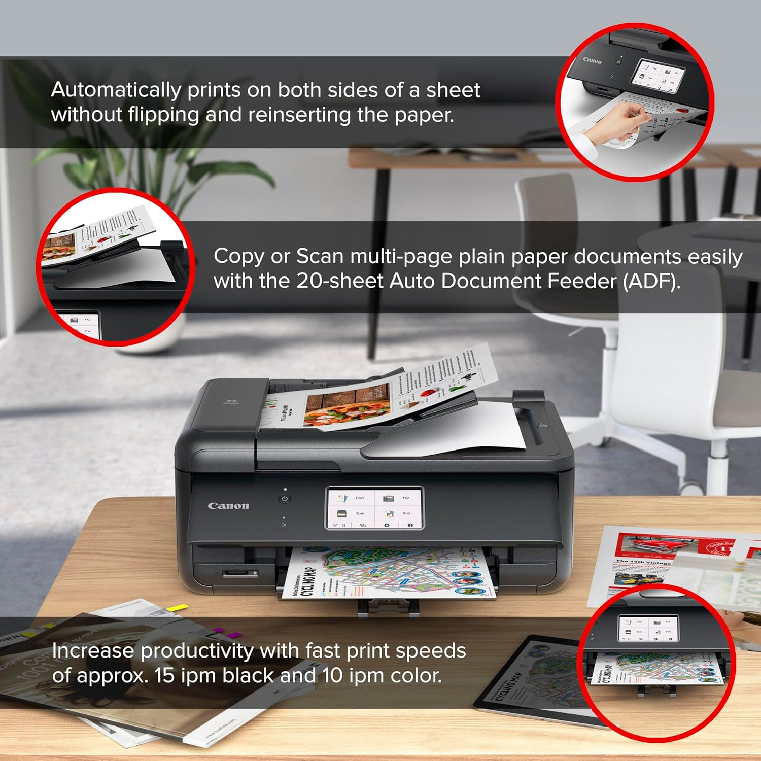 CANON PIXMA TR8620A - ALL-IN-ONE PRINTER HOME OFFICE | COPIER | SCANNER | FAX | AUTO DOCUMENT FEEDER | PHOTO, DOCUMENT | AIRPRINT (R), ANDROID, BLACK, WORKS WITH ALEXA
