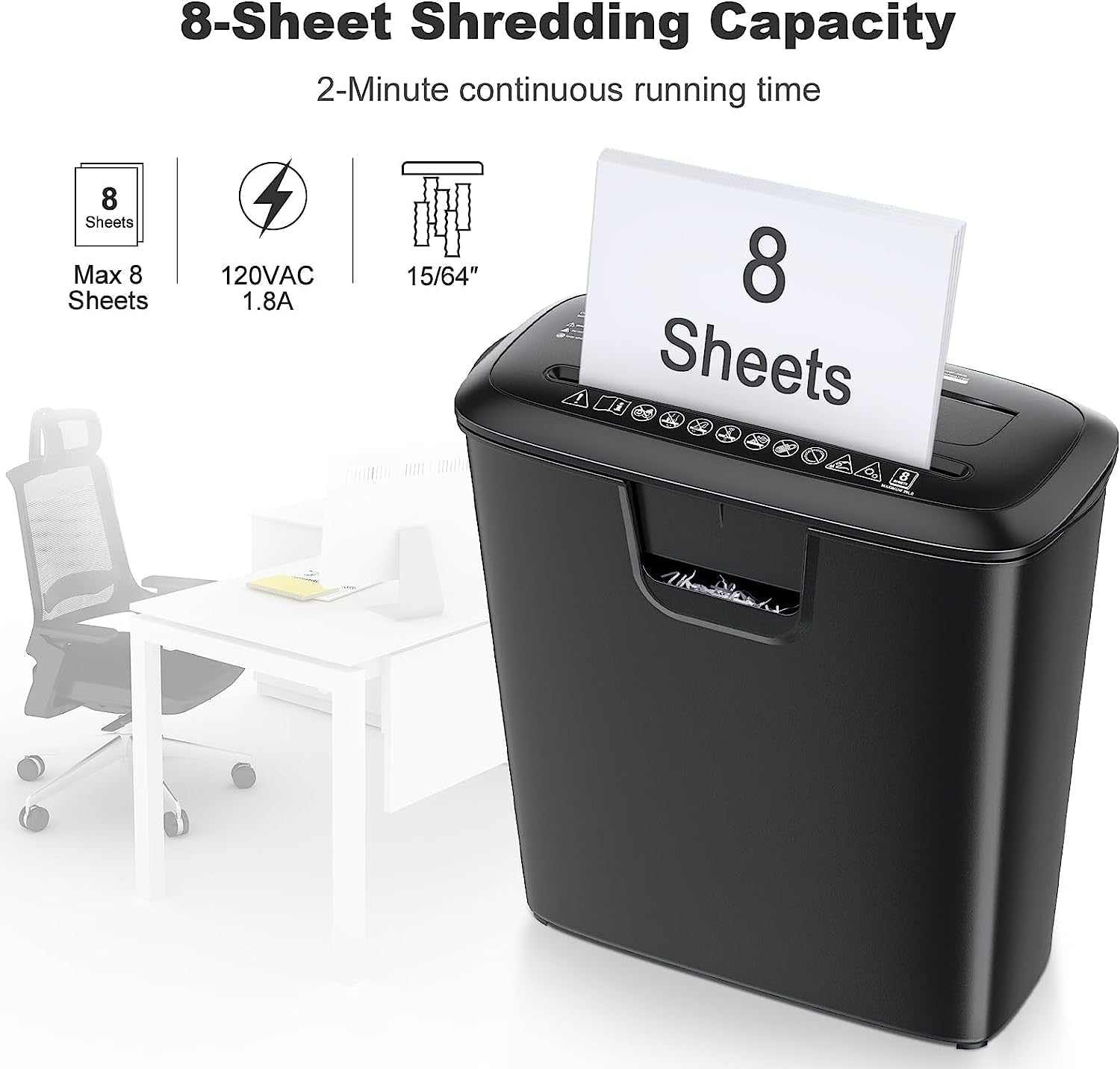 BONSAII PAPER SHREDDER FOR HOME USE, 8-SHEET STRIPCUT HOME OFFICE SHREDDER, CD/CREDIT CARD SHREDDER MACHINE WITH OVERHEAT PROTECTION, 3.4 GALLONS WASTEBASKET