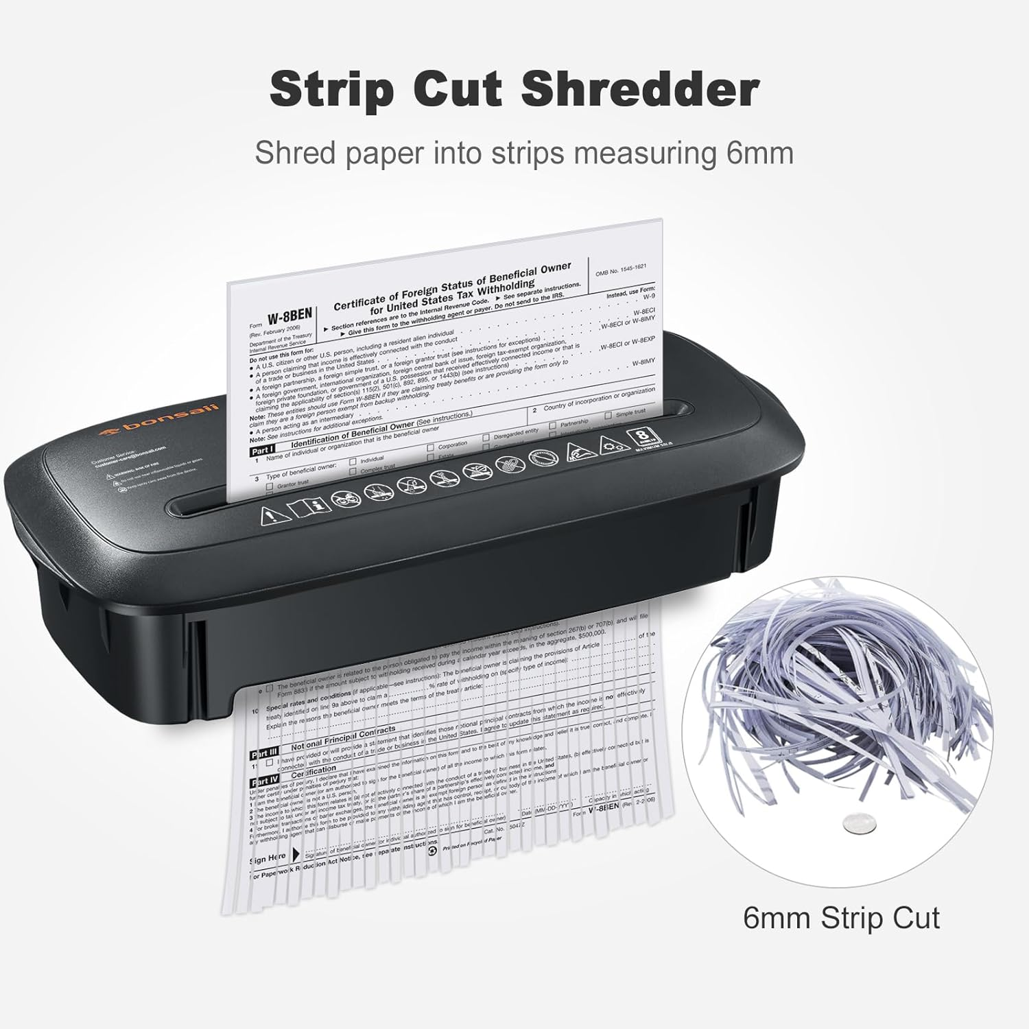 BONSAII PAPER SHREDDER FOR HOME USE, 8-SHEET STRIPCUT HOME OFFICE SHREDDER, CD/CREDIT CARD SHREDDER MACHINE WITH OVERHEAT PROTECTION, 3.4 GALLONS WASTEBASKET