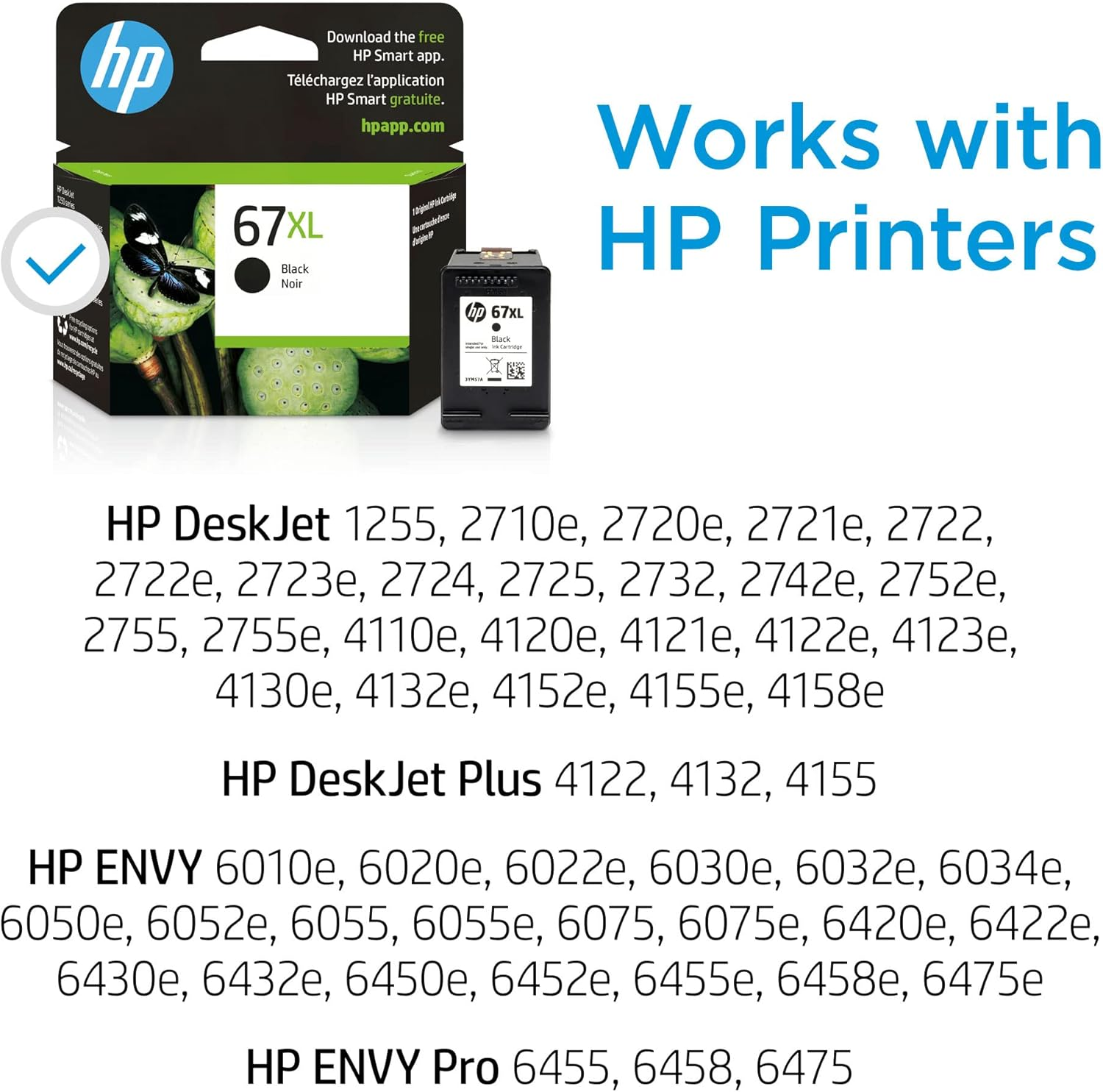 HP 67XL BLACK HIGH-YIELD INK CARTRIDGE | WORKS WITH HP DESKJET 1255, 2700, 4100 SERIES, HP ENVY 6000, 6400 SERIES | ELIGIBLE FOR INSTANT INK | ONE SIZE | 3YM57AN