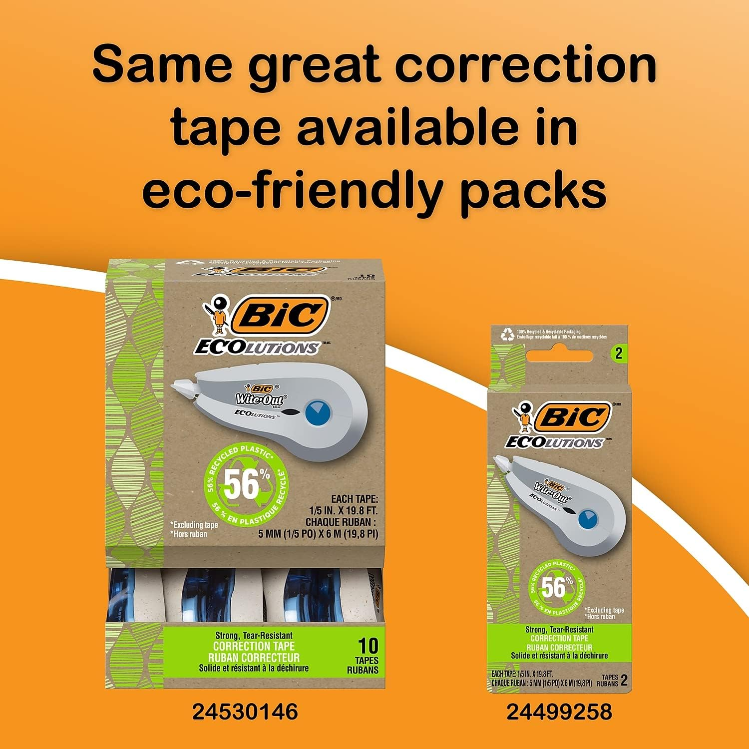BIC WITE-OUT BRAND EZ CORRECT CORRECTION TAPE, 39.3 FEET, 2-COUNT PACK OF WHITE CORRECTION TAPE, FAST, CLEAN AND EASY TO USE TEAR-RESISTANT TAPE OFFICE OR SCHOOL SUPPLIES