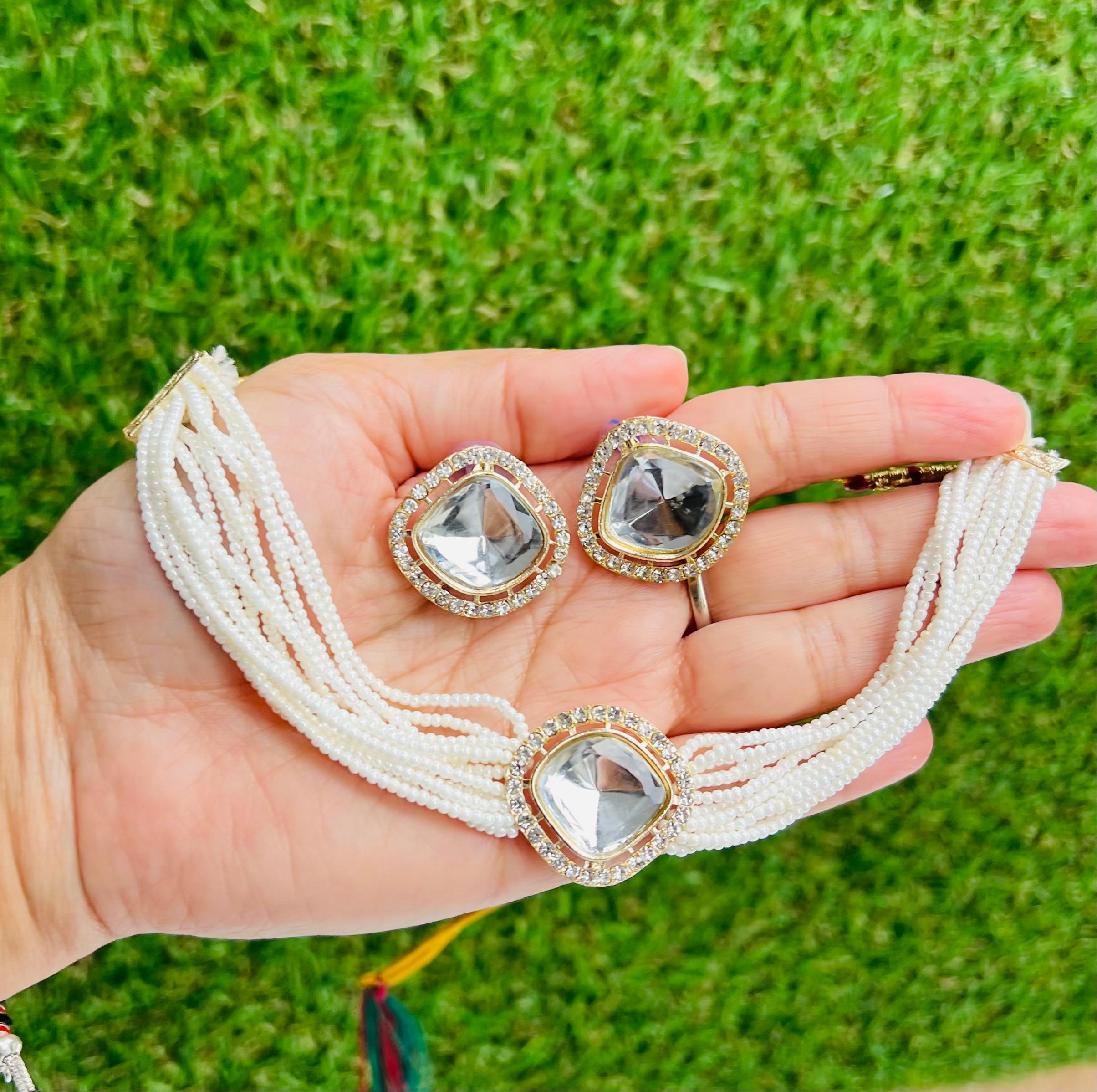 Pearl Elegance Polki Choker Set