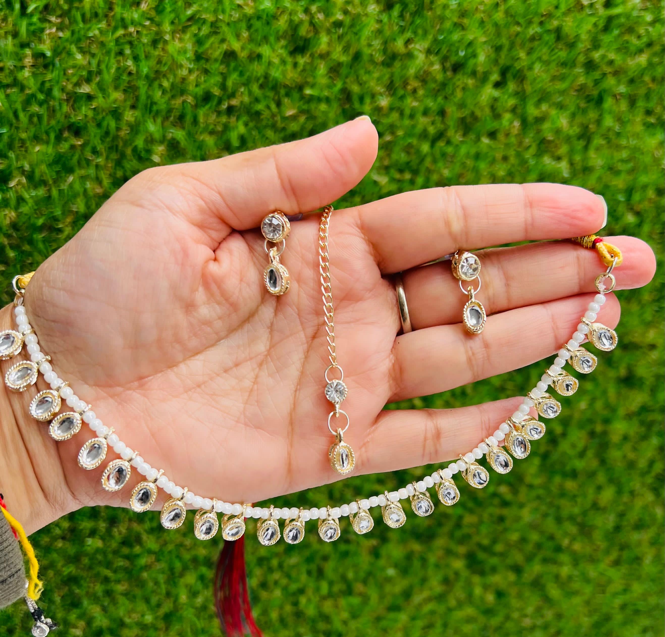 Dewdrop Elegance Polki Set with Earrings and Maangtikka