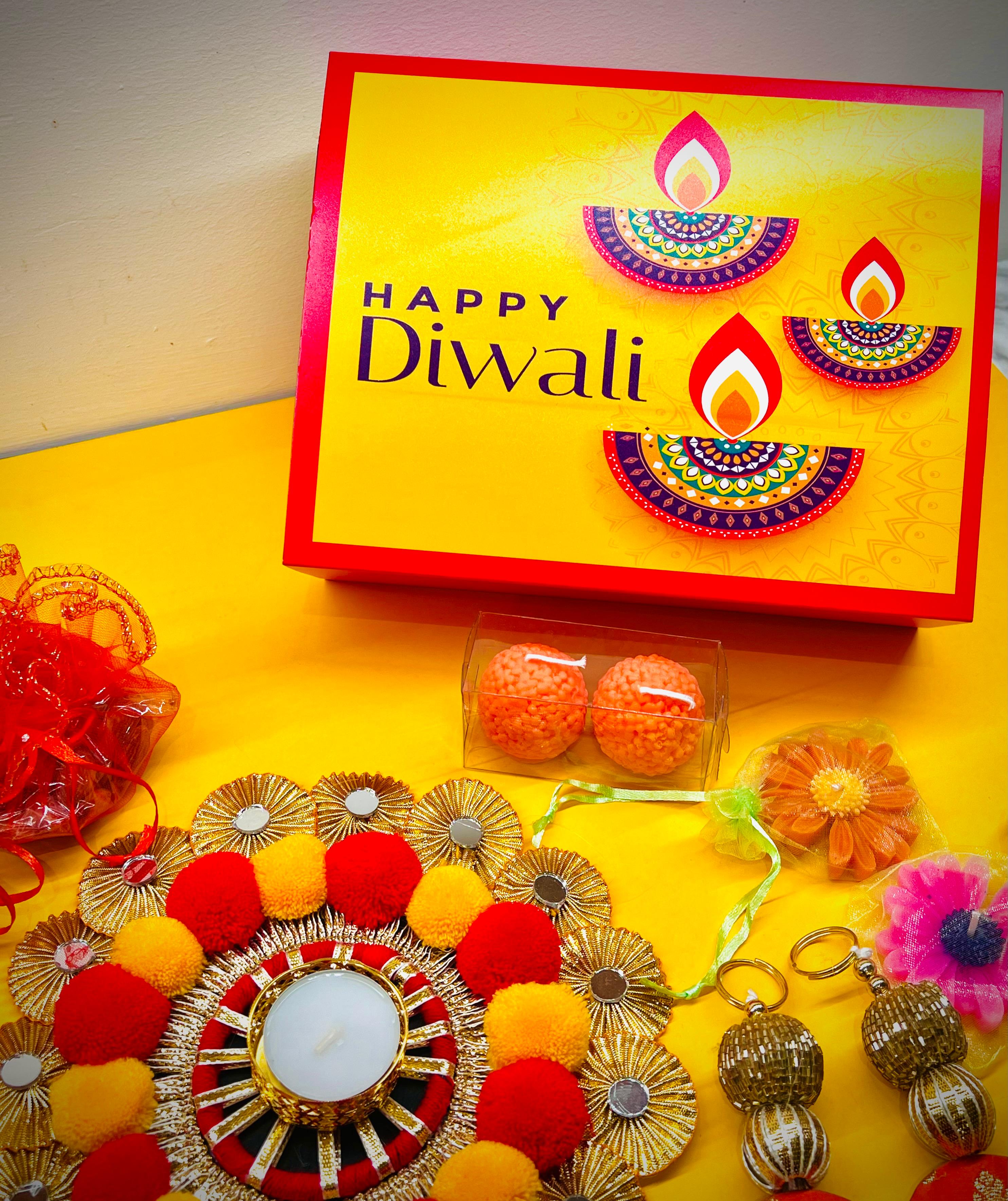Diwali Pataka Hamper Box - Yellow (Pack of 10 items)