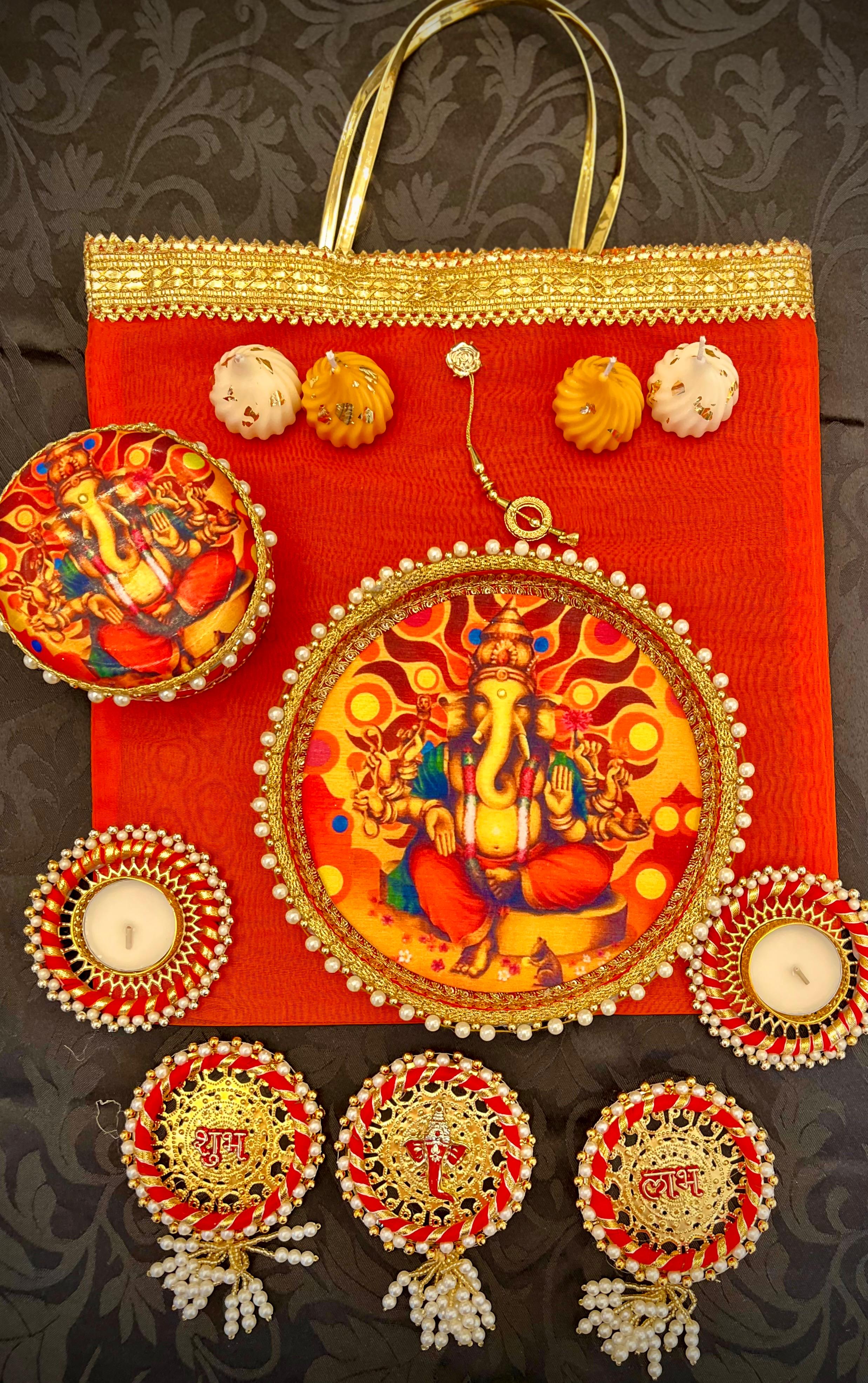 Decorative Ganpati Gift Bag - Orange